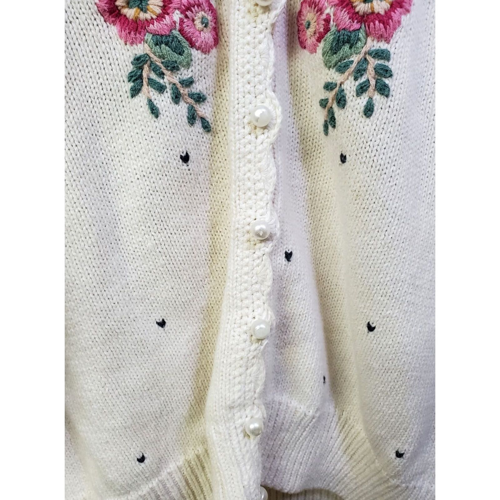 Vintage VINTAGE Huntington Ridge Cardigan Sweater Women's L White Floral Puff Sleeve 1990s Crochet Beaded Embroidered Knit Cardigan Size L / US 10 / IT 46 - 5 Thumbnail