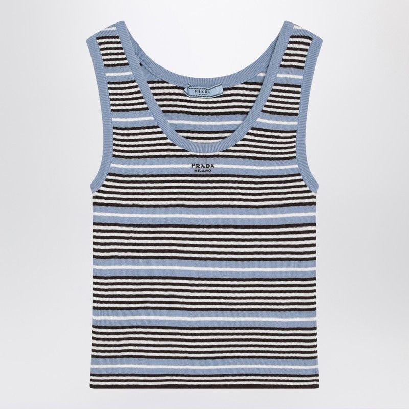 Prada Light Blue And White Striped Tank Top