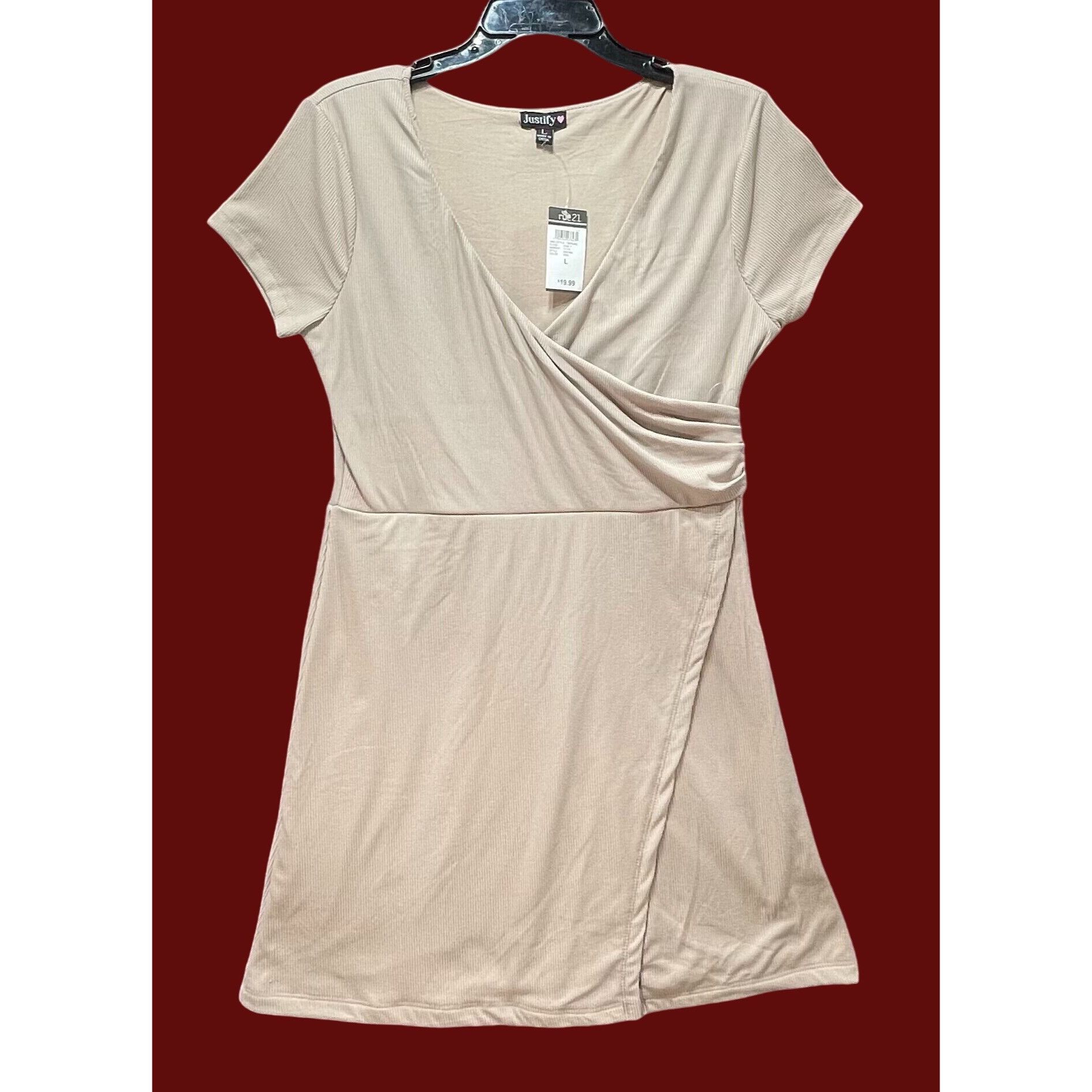 Other Justify - Women's V-Neck Lined Casual Dress - Beige - Large Size L / US 10 / IT 46 - 1 Thumbnail