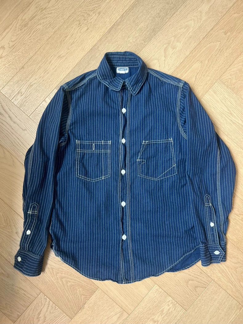 Freewheelers Long Sleeve Indigo Striped Shirt Size US M / EU 48-50 / 2 - 1 Thumbnail