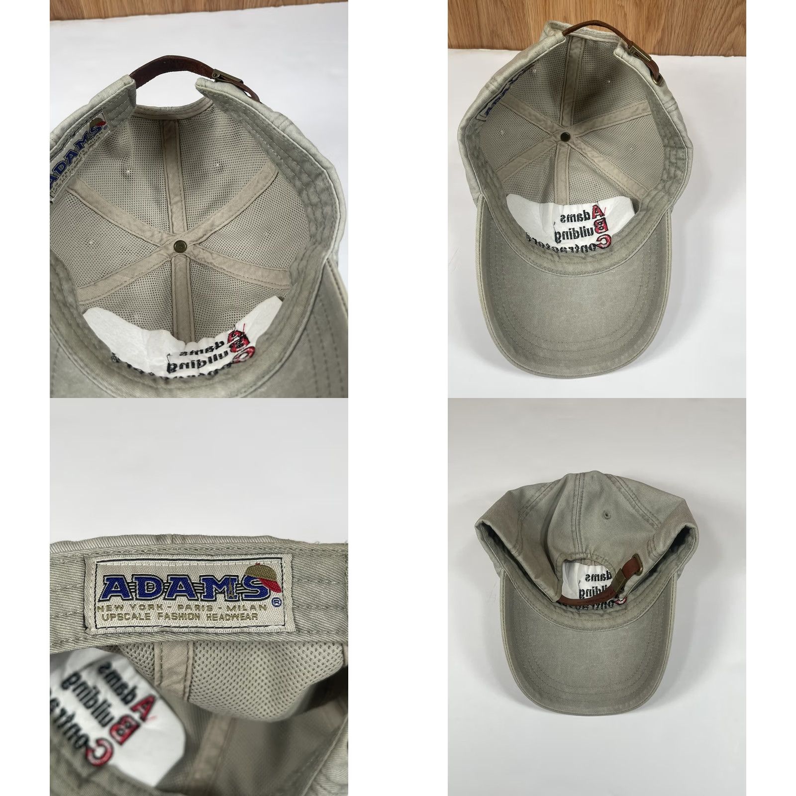 Vintage Adams Building Contractors ABC Leather StrapBack Hat Cap Adjustable Beige Adams Size ONE SIZE - 8 Thumbnail