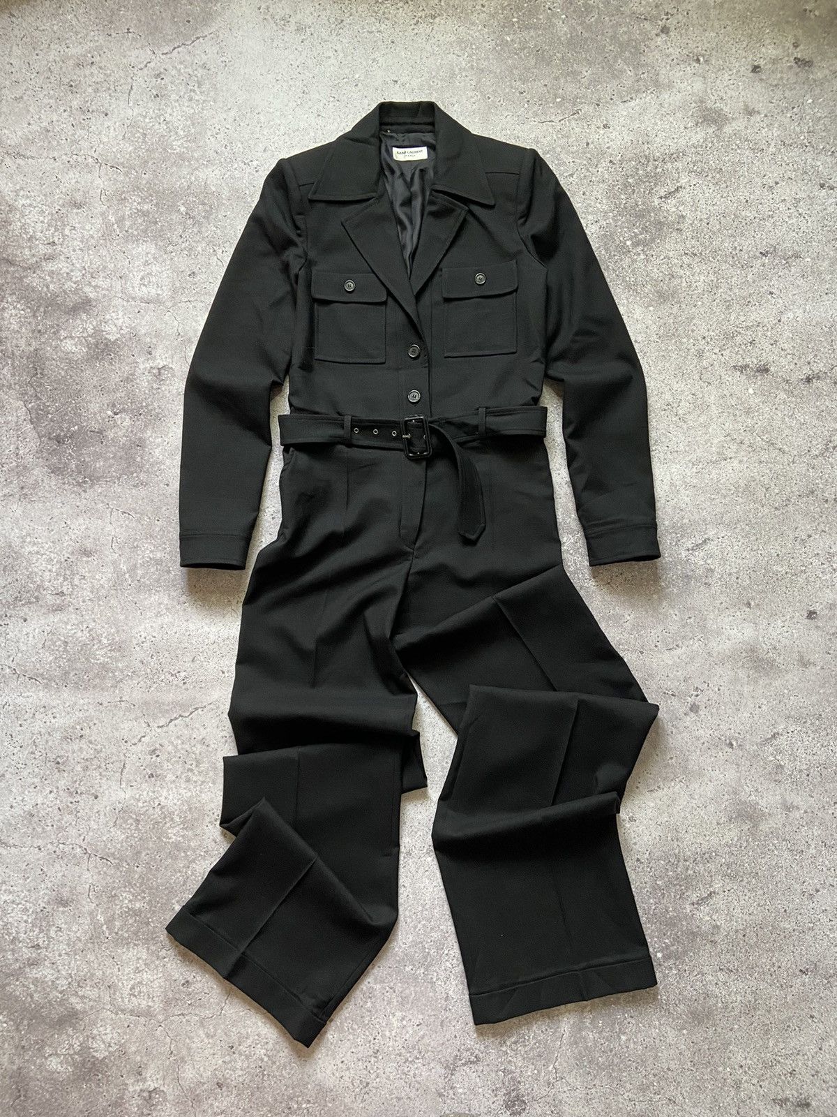 Saint Laurent Paris Saint Laurent Belted Jumpsuit Black Wool Size 30" / US 8 / IT 44 - 1 Thumbnail