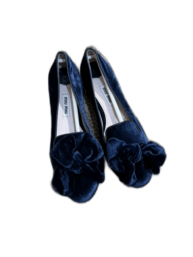 Miu Miu Velvet Bow Flat Shoes Size 35.6