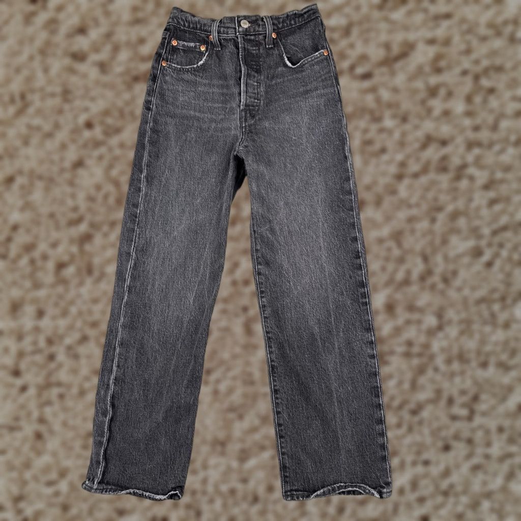 Levi's Levis Premium Jeans Women 25 Black Distressed Big E Ribcage Straight Ankle 24x25 Jeans Womens Black Distressed 25 Levi's Straight Retro 5-Pocket Size 42" / US 20 - 1 Thumbnail