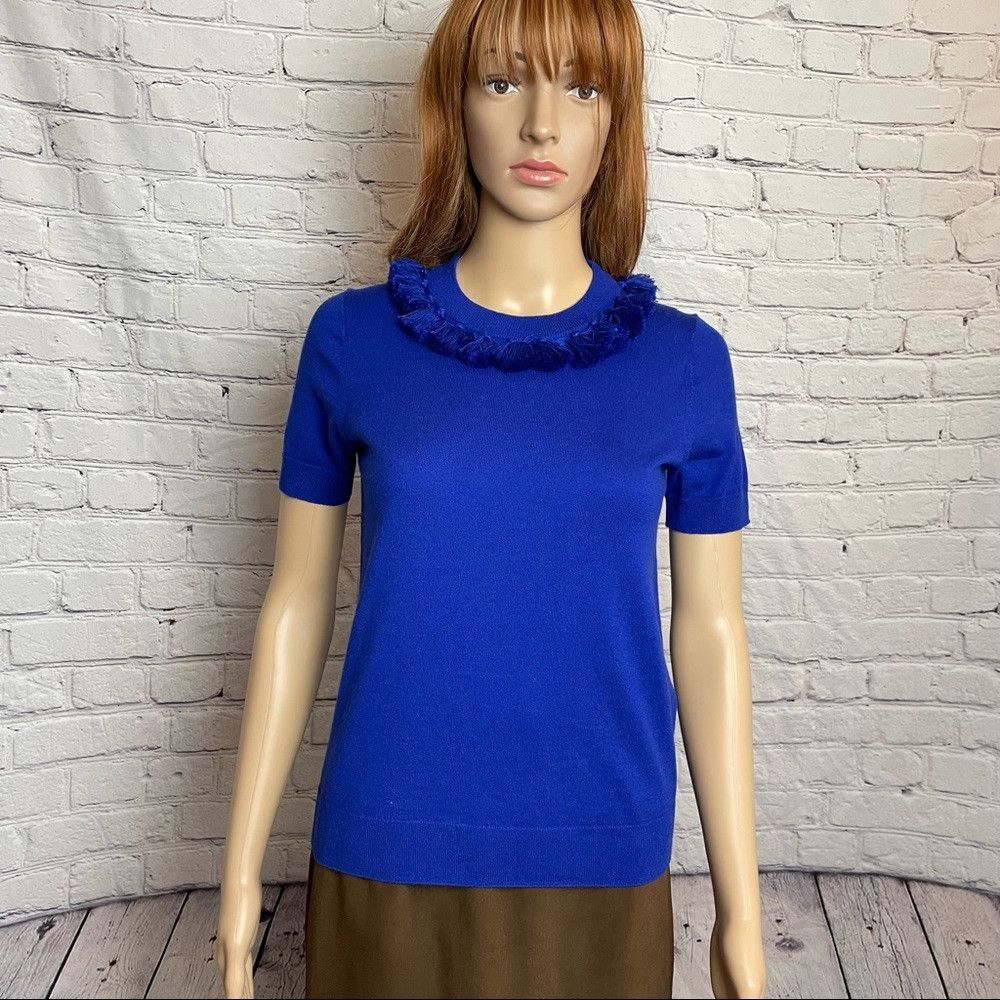 Kate Spade New Kate Spade Silk Cashmere Tassel Cobalt Blue Short Sleev Size XS / US 0-2 / IT 36-38 - 2 Thumbnail