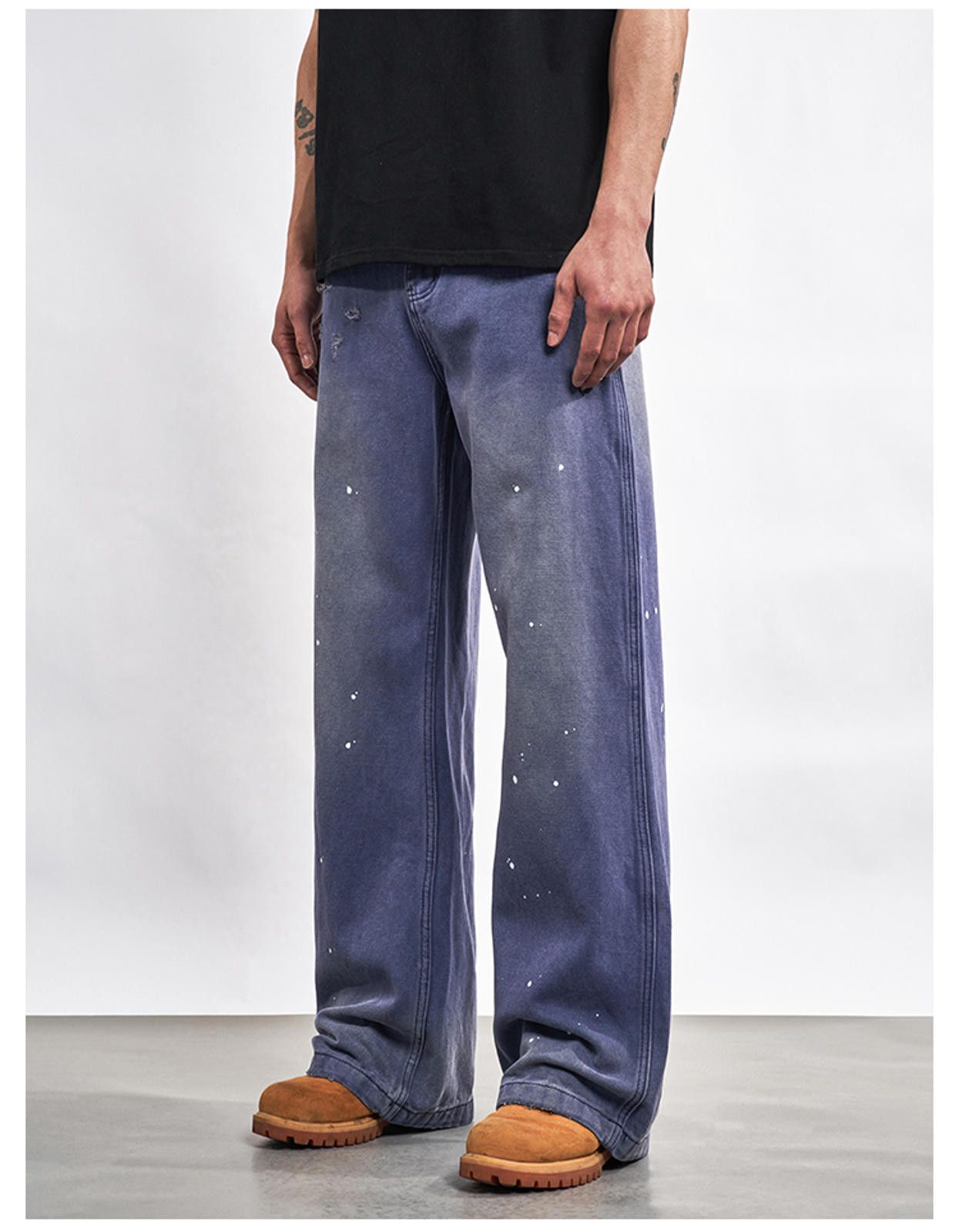 Jean Purple Paint Splatter Straight Wide-Leg Jeans Size US 32 / EU 48 - 3 Thumbnail
