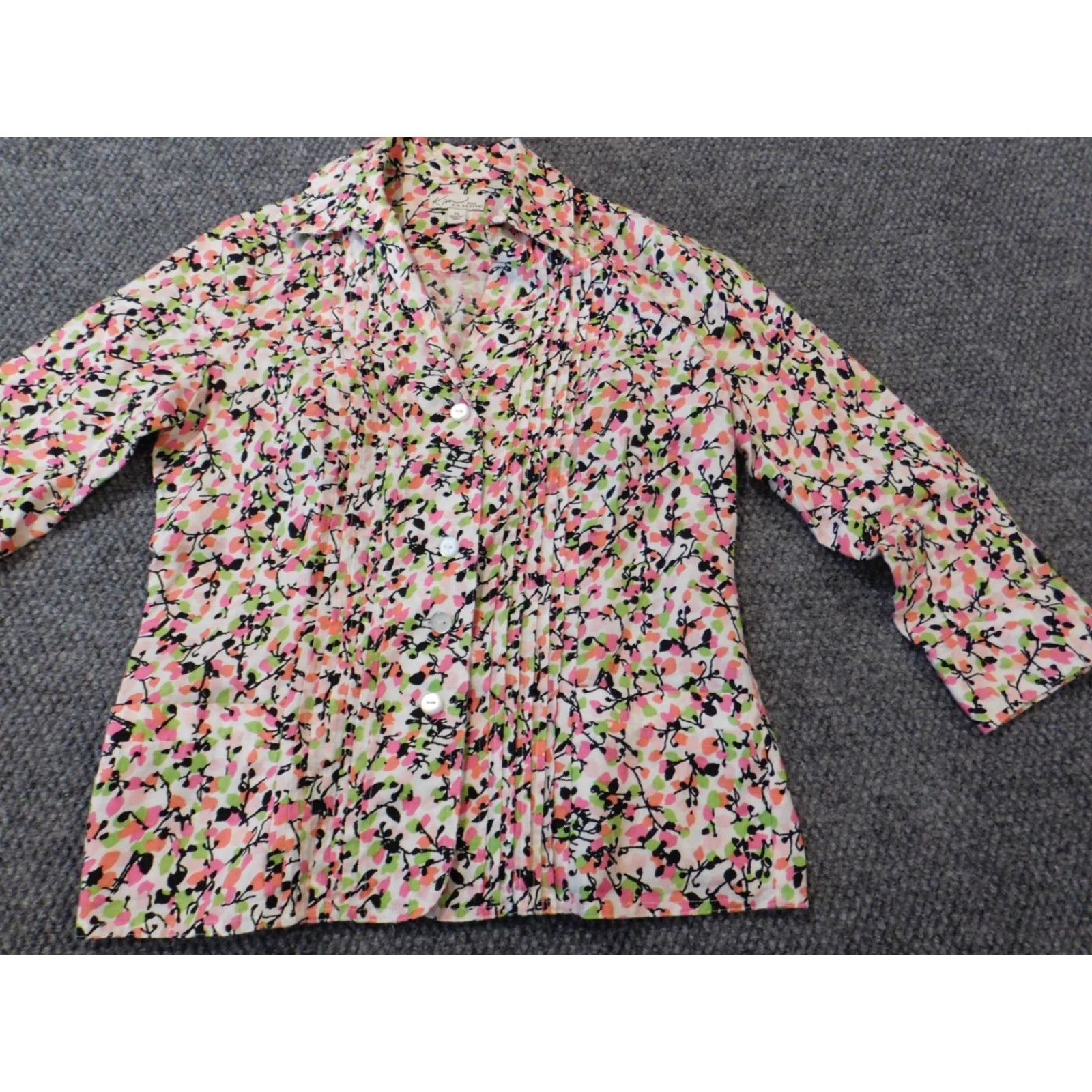 Pinko Kim Rogers Womens Shirt PS Petites Pink Floral Button-Up Crew Neck Long Sleeve Casual Stretch Cotton Rayon Button-Up Shirt Womens Per Example Size S / US 4 / IT 40 - 2 Thumbnail