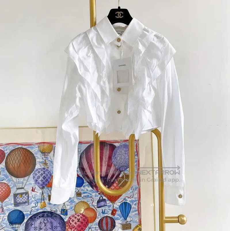 Chanel White Ruffled Cropped Shirt for Summer .