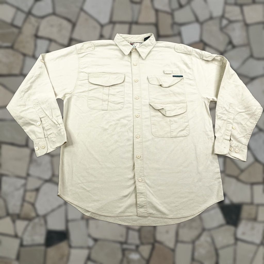 ExOfficio VINTAGE ExOfficio Shirt Mens Large Tan Safari Outdoor Travel Fishing Button-Up Roll Tab Long Sleeve Beige Cotton Pockets 1990s Mens Size US L / EU 52-54 / 3 - 1 Thumbnail