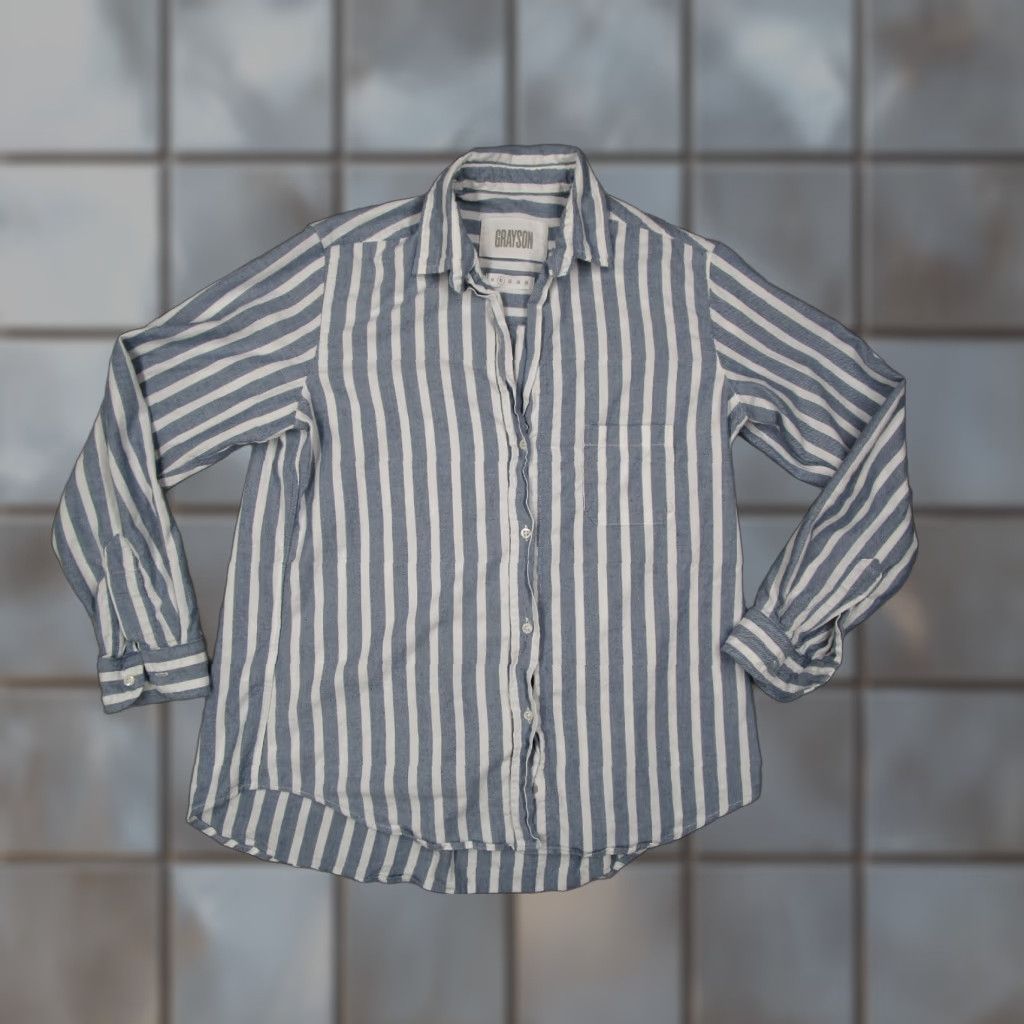Vintage VINTAGE Grayson Women's Blue Striped Button-Up Shirt S Long Sleeve Casual Office Fall Spring Size S / US 4 / IT 40 - 1 Thumbnail