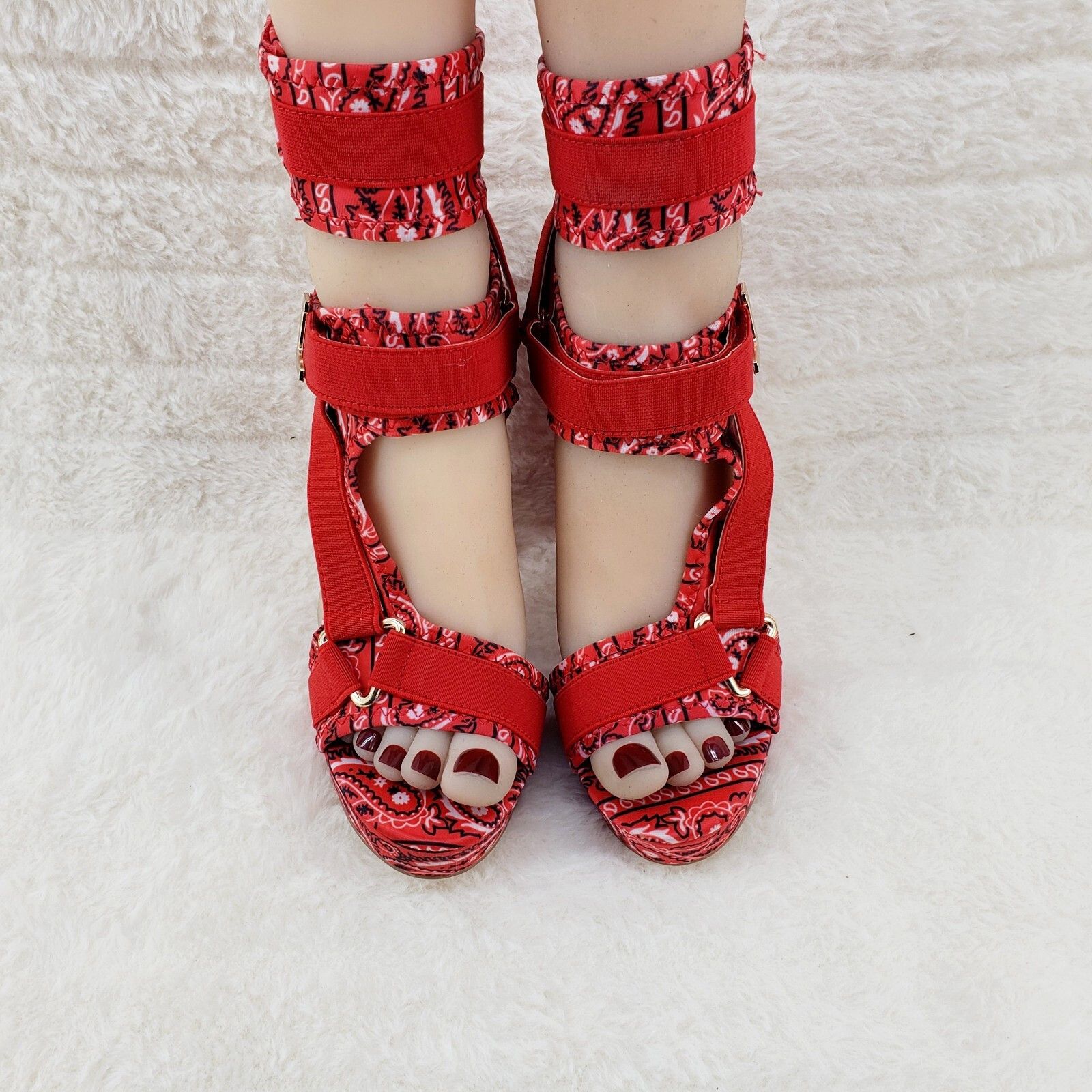 Other Red Bandanna 5.5" Chunky High Heel Harness Strap Shoe Banda Size US 6 / IT 36 - 5 Thumbnail