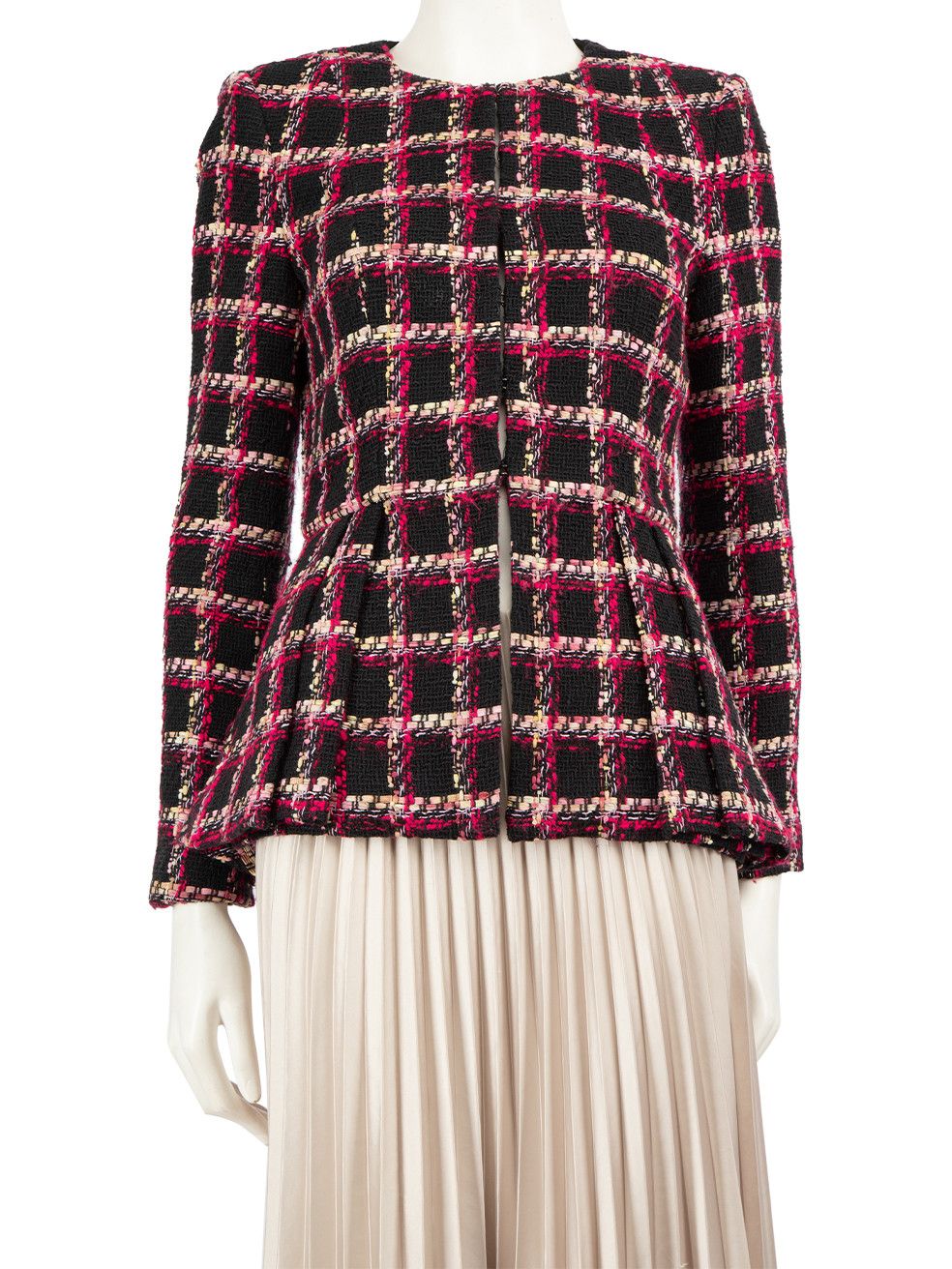 image of Badgley Mischka Checkered Pattern Tweed Jacket, Women's (Size Small)