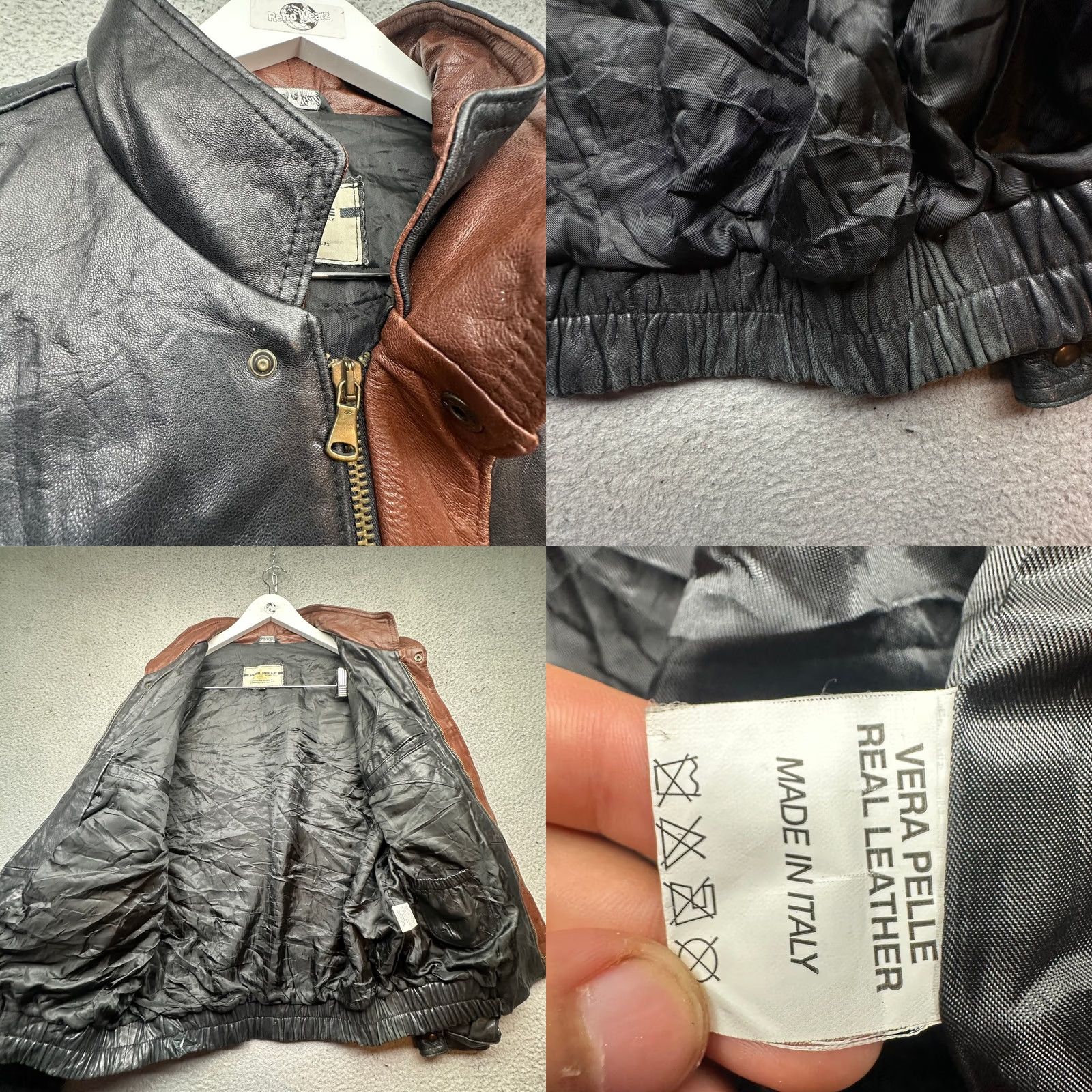 Vera Pelle VINTAGE Vera Pelle Leather Bomber Jacket Mens XL Black Full Zip Button Italy Bomber Jacket Mens XL Black Leather Vera Pelle BW-21 Size US XL / EU 56 / 4 - 9 Thumbnail