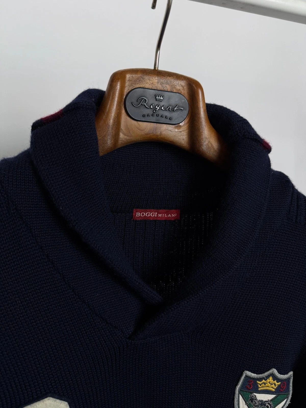 Boggi Boggi Milano Men's Navy Blue Knit High Neck Wool Sweater Size US S / EU 44-46 / 1 - 5 Thumbnail