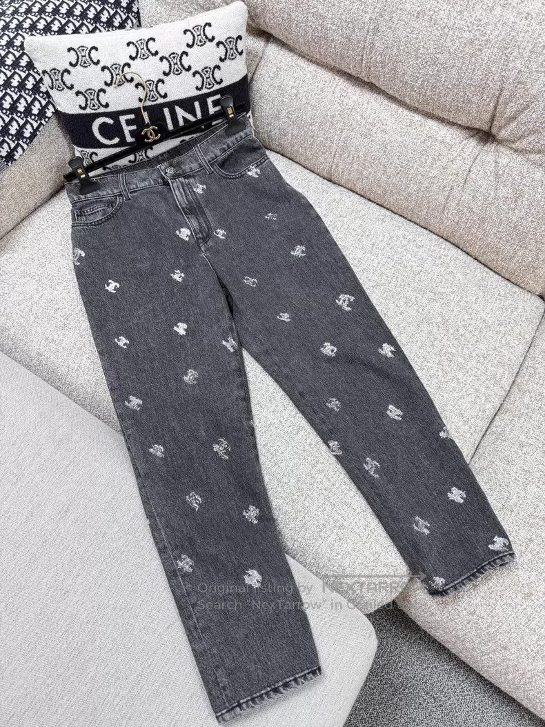 Chanel Chanel Silver double C full logo denim trousers Size 25" / US 0 / IT 36 - 2 Thumbnail