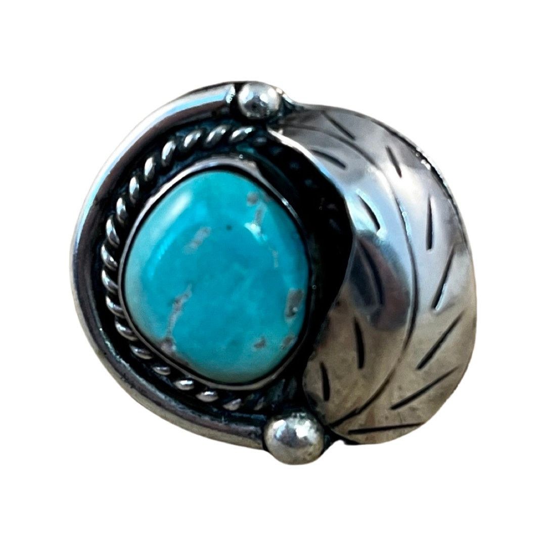 image of Navajo Vintage Turquoise Sterling Silver Native American Ring 4.5 in Blue, Women's