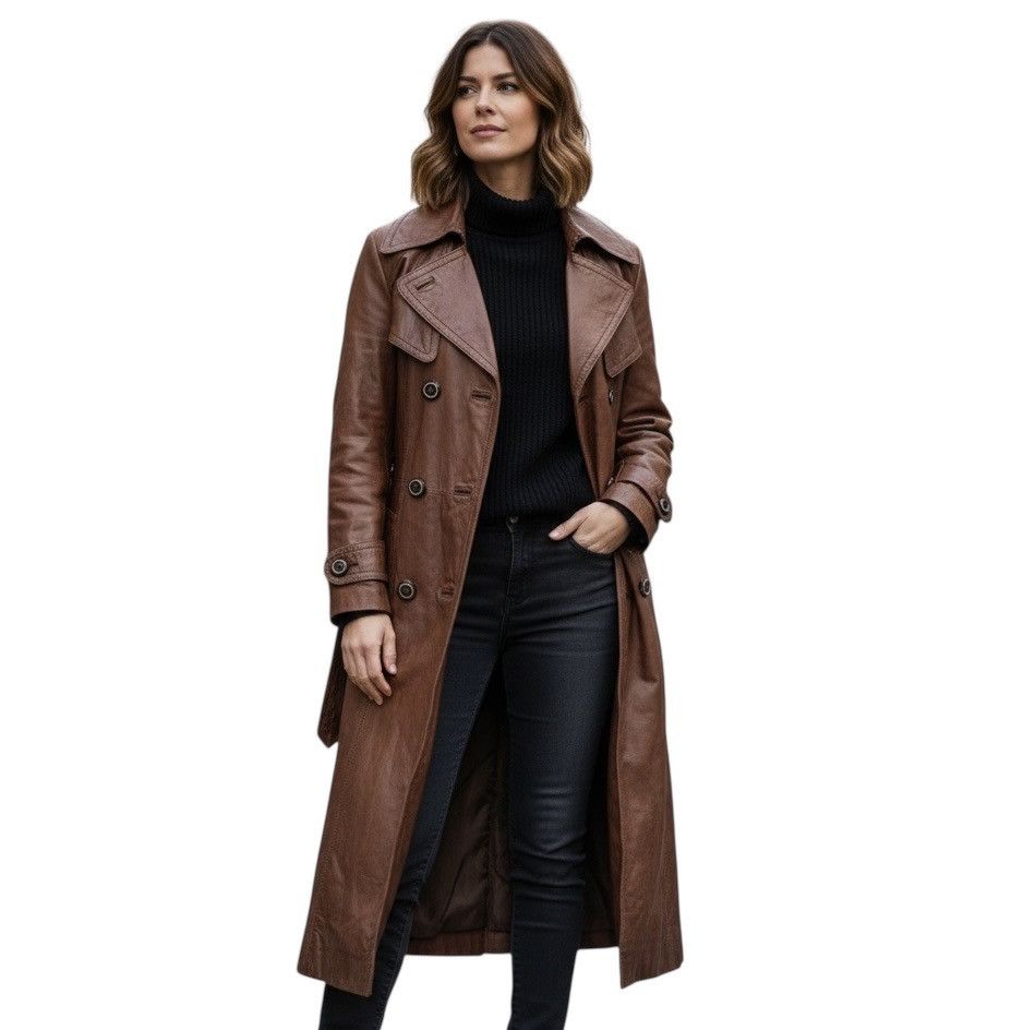 Genuine Leather Nobuo Boutique Japanese Leather Coat Double Breasted, Unique Size S / US 4 / IT 40 - 1 Thumbnail