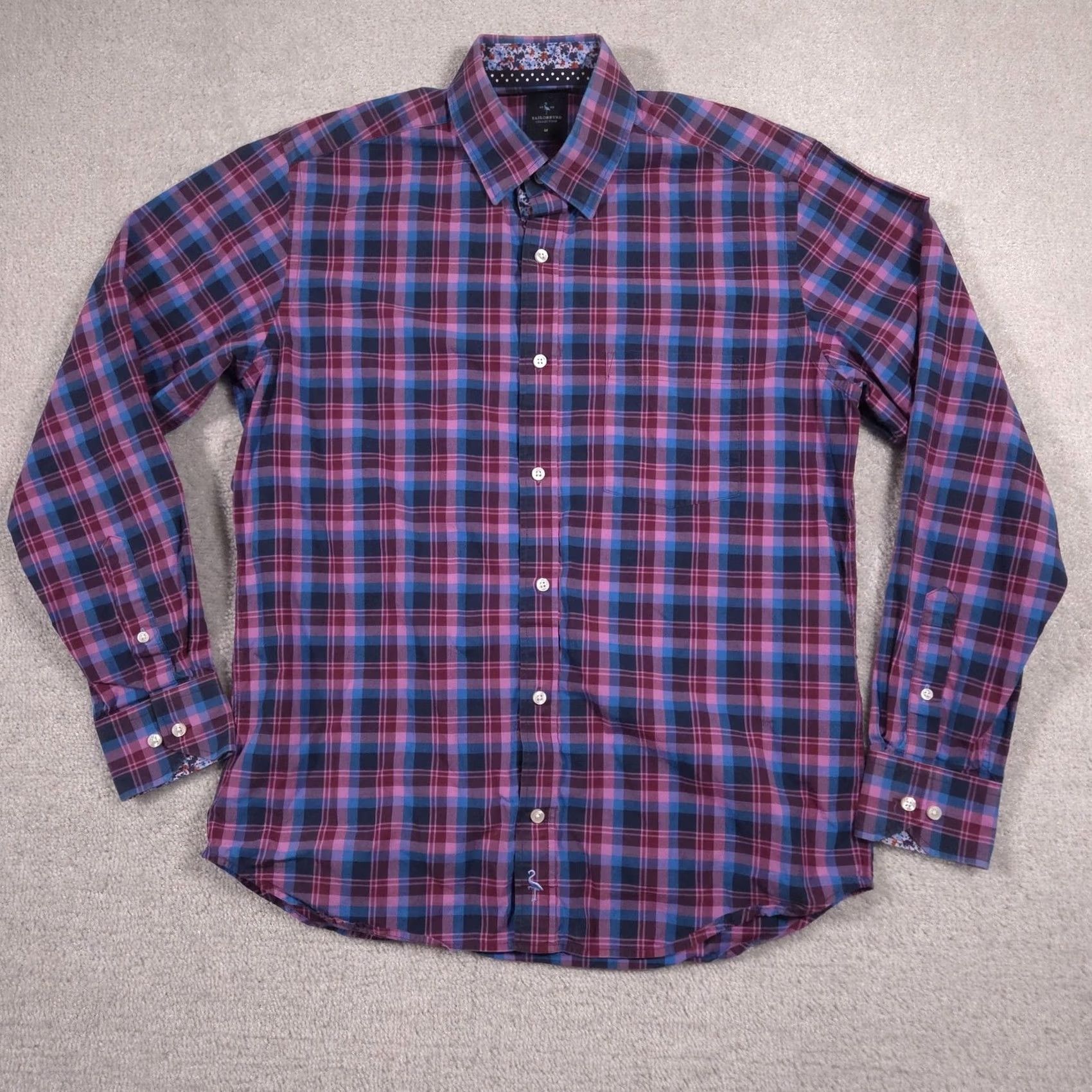 Tailorbyrd TAILORBYRD Shirt Mens M Blue Plaid Flamingo Button Front Long Sleeve Casual Size US M / EU 48-50 / 2 - 2 Thumbnail