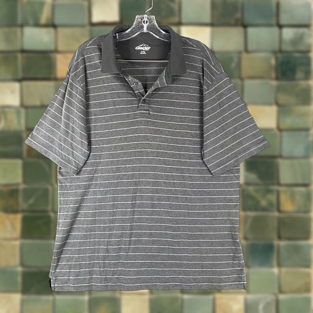 Vintage GLACIER Polo Shirt Men XL Gray Striped Polo Shirt Regular Size XL Mens Size US XL / EU 56 / 4 - 1 Thumbnail