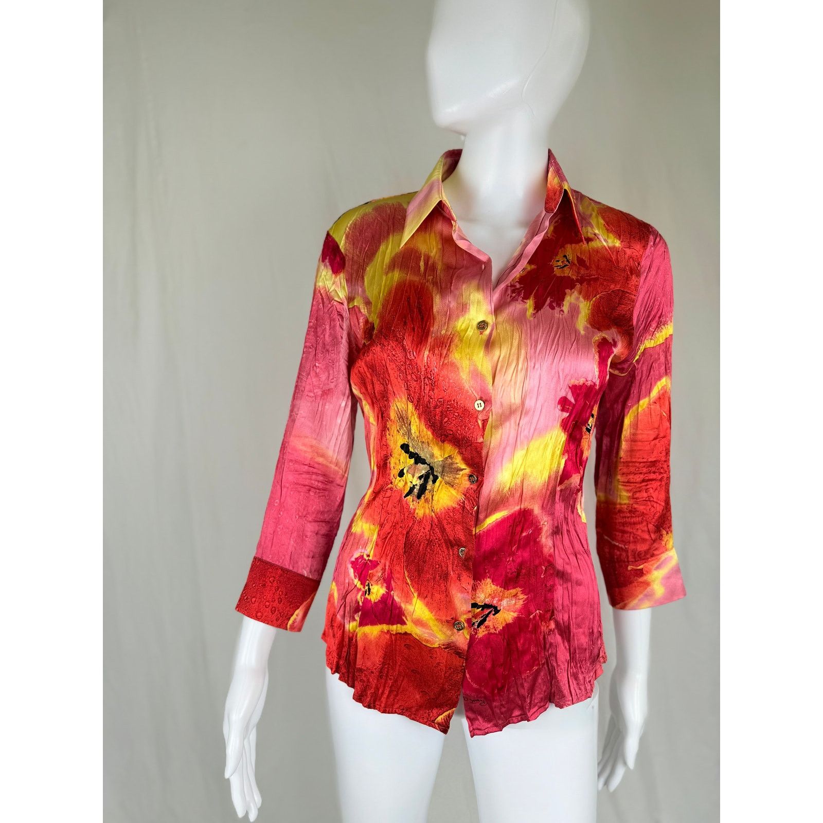 Roberto Cavalli Vintage Roberto Cavalli 2004 crinkle silk blouse size S Size S / US 4 / IT 40 - 1 Thumbnail