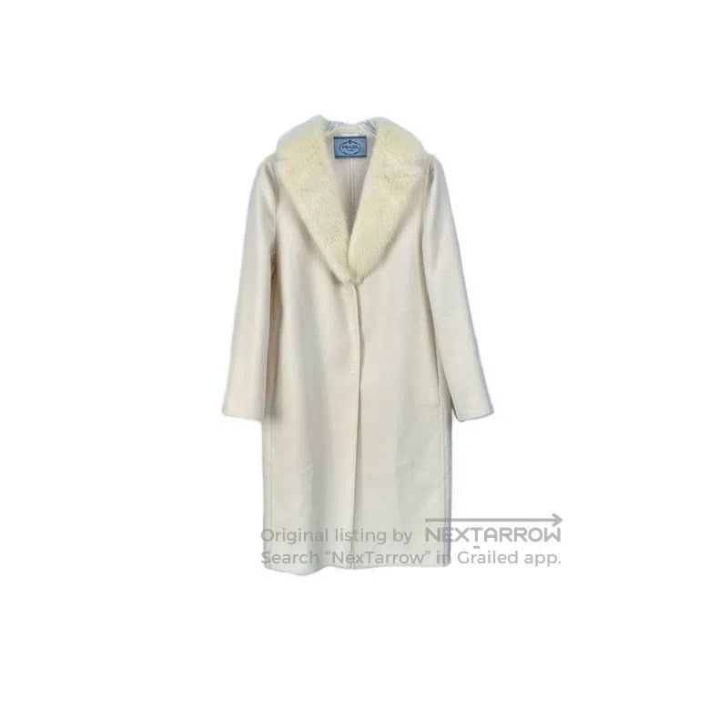Prada Prada Milky white fur collar wool cashmere long coat Size XS / US 0-2 / IT 36-38 - 1 Thumbnail
