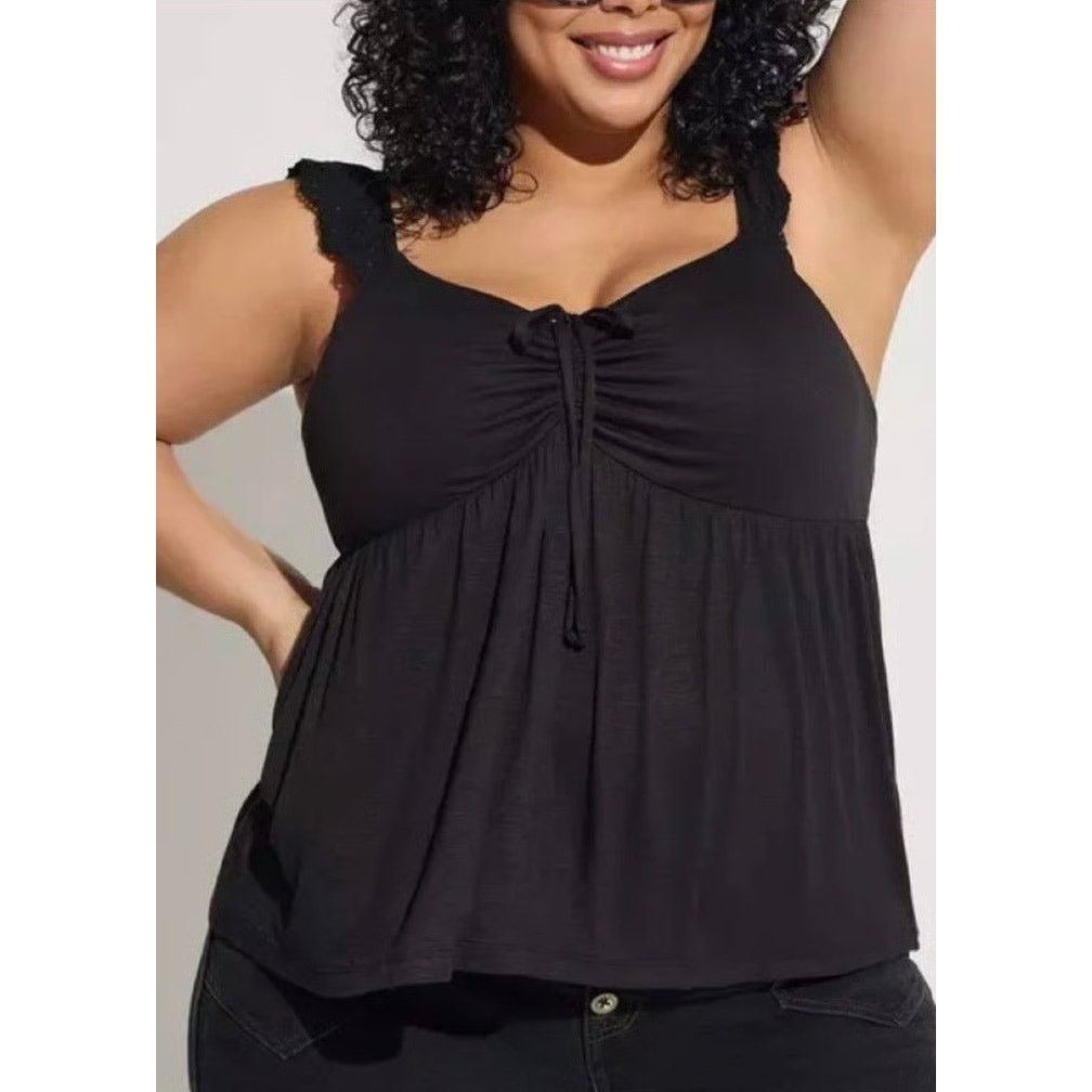 Corridor Torrid Babydoll Tank Sweetheart Ruffle Eyelet Tie Front Slub Size XXL / US 16-18 / IT 52-54 - 2 Thumbnail