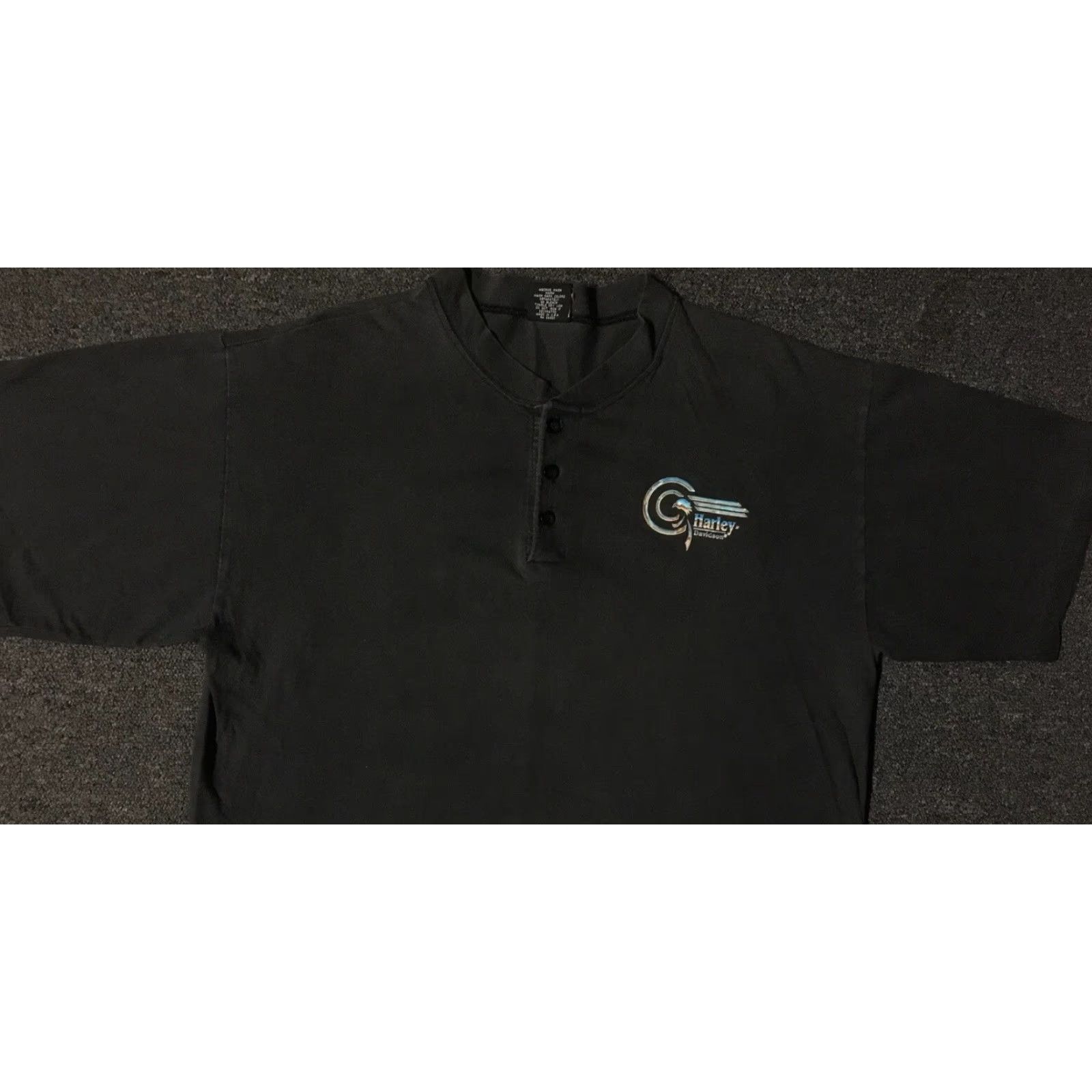 Harley Davidson VINTAGE Harley Davidson Shirt L Black 80s Biker Grunge 3D Off The Scale Planet Earth Henley Graphic Tee Mens Size US L / EU 52-54 / 3 - 7 Thumbnail