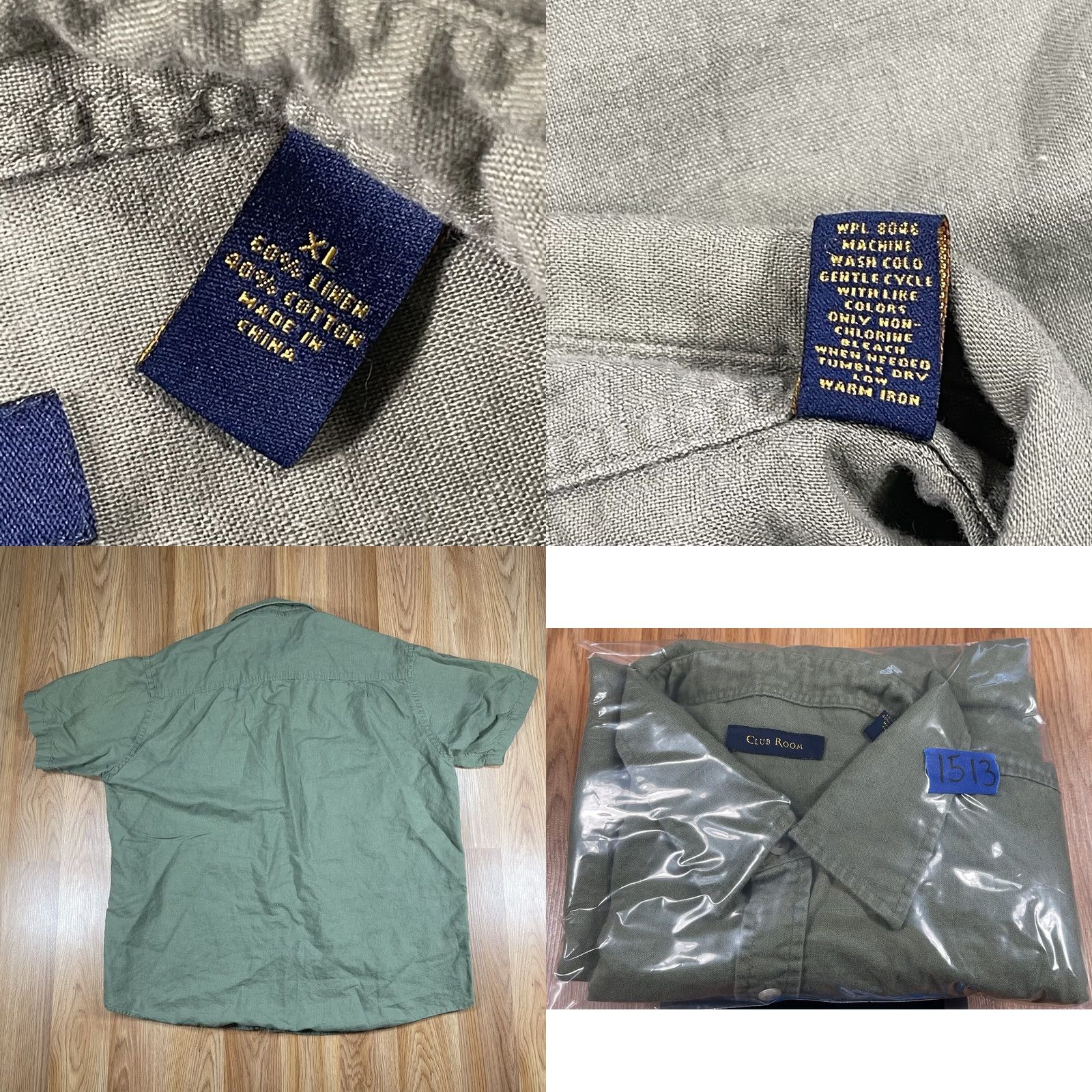 Club Room Club Room Shirt Mens XL Short Sleeve Button-Up Green Linen Blend Collared Casual Breathable Pockets Vintage No? Size US XL / EU 56 / 4 - 8 Thumbnail