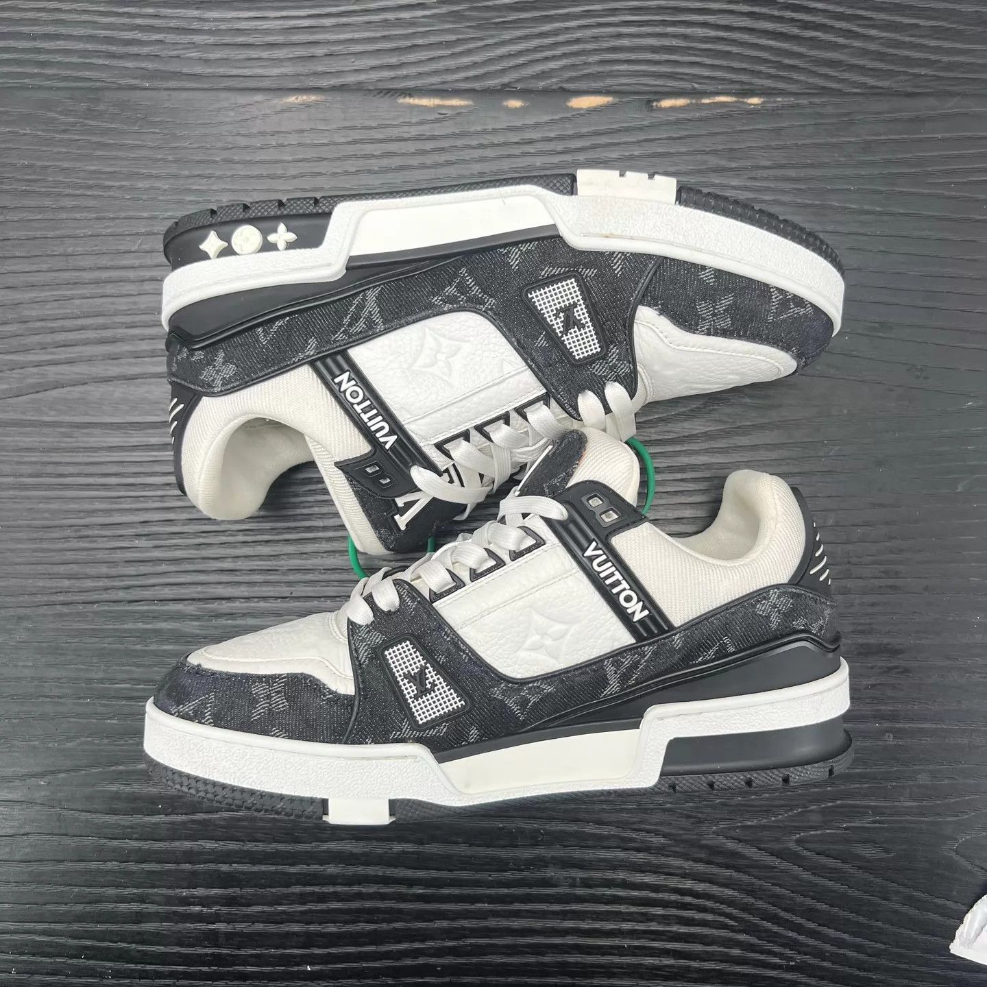 Louis Vuitton LV 25 Trainer Black White Denim 37.5 Worn Box & Acc Size US 7 / IT 37 - 3 Thumbnail