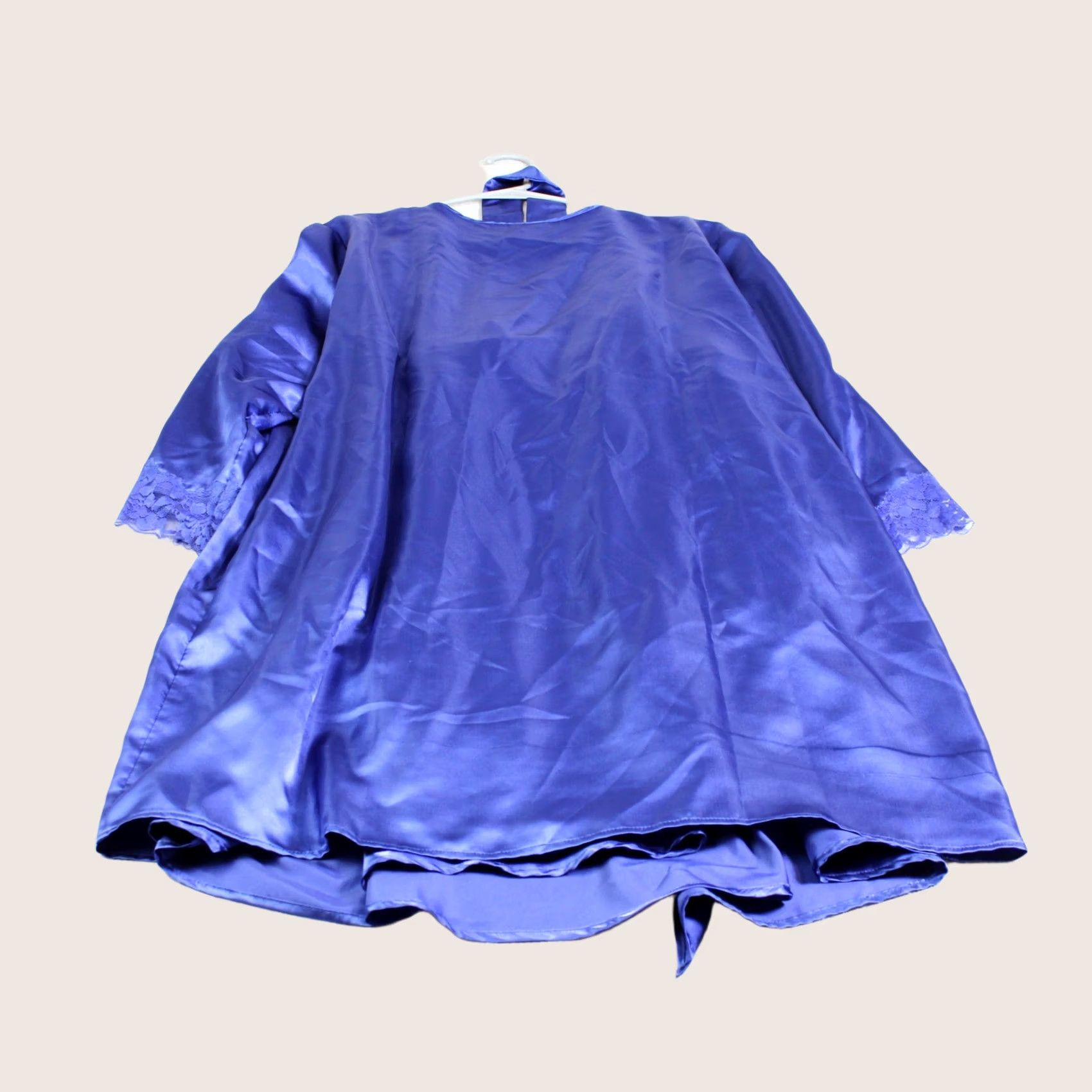 Vintage Amoureuse Blue Satin Kimono Robe & Nightgown Set 1X Women Belt 2 Piece Lingerie Sleepwear Size ONE SIZE - 1 Thumbnail