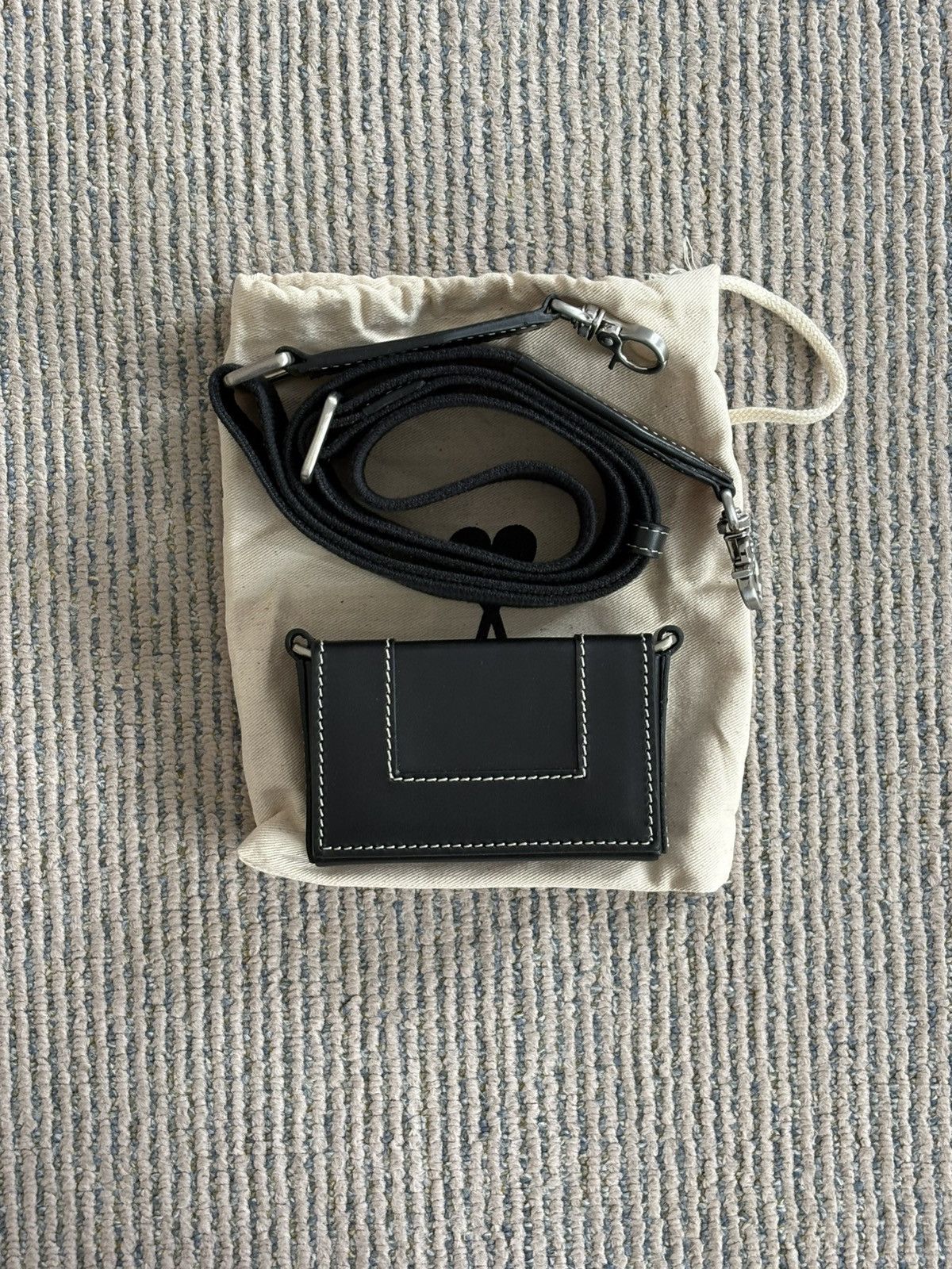 AMI Small Black Leather Panelled Box Bag Size ONE SIZE - 1 Thumbnail