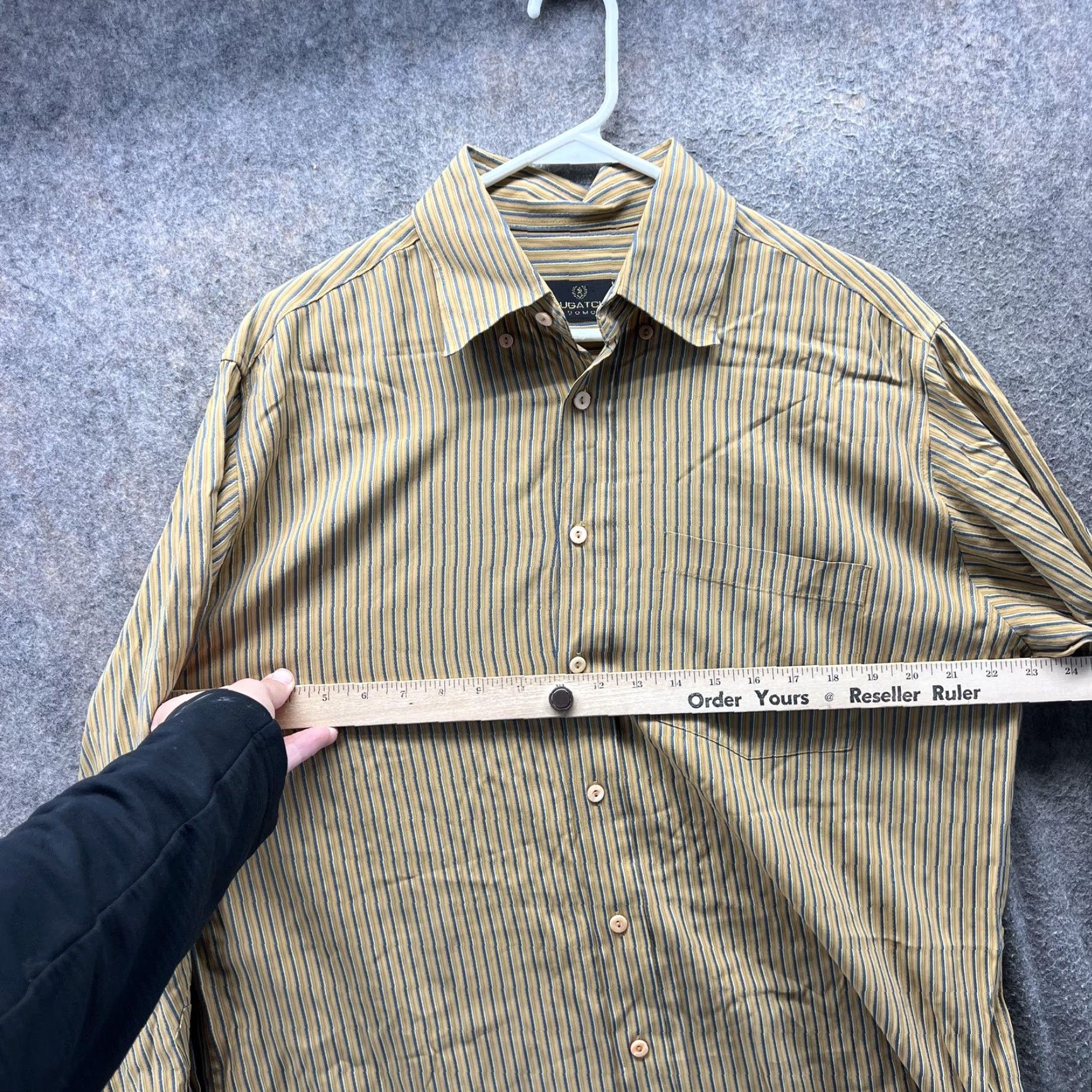 BUGATCHI Bugatchi Uomo Shirt Mens M Yellow Stripe Button Front Boho Oxford Blue Size US M / EU 48-50 / 2 - 6 Thumbnail