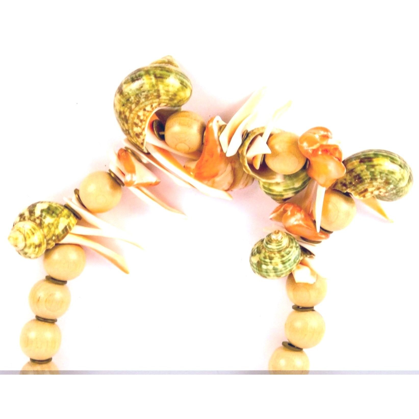 Other Wood Beads & Shell Necklace. 16" Long , 5/8" Beads 1.5" Larg Size ONE SIZE - 2 Thumbnail