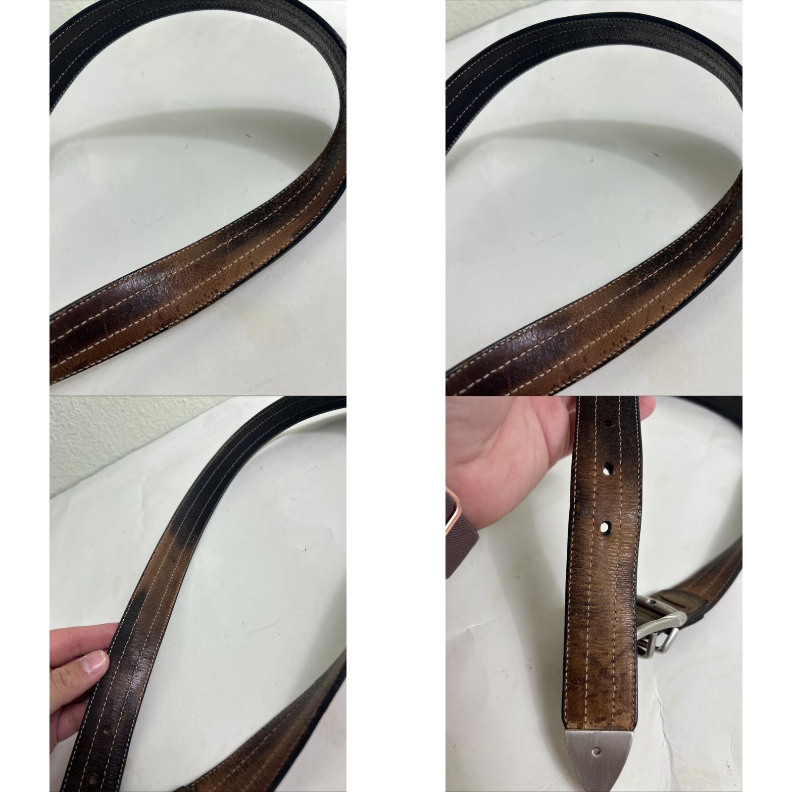 Vintage VINTAGE Western Style Belt Buckle Brown Leather Solid Brass 34” Mens Belt Leather Brass Western 34 Inches Brown Men Size 34 - 8 Thumbnail