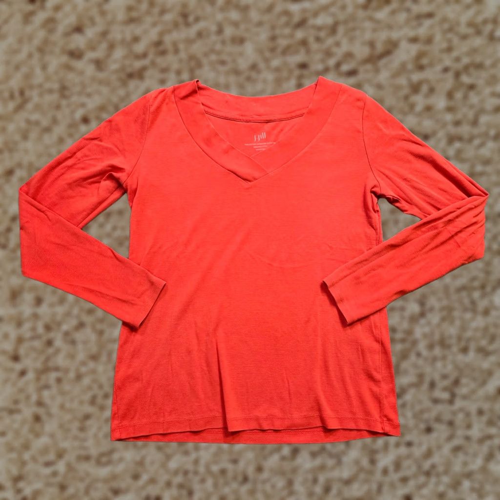 J. Jill J Jill Top Women M Orange Pima Crossover V Neck Stretch Basic Casual Capsul Shirt Vintage No Size M / US 6-8 / IT 42-44 - 1 Thumbnail