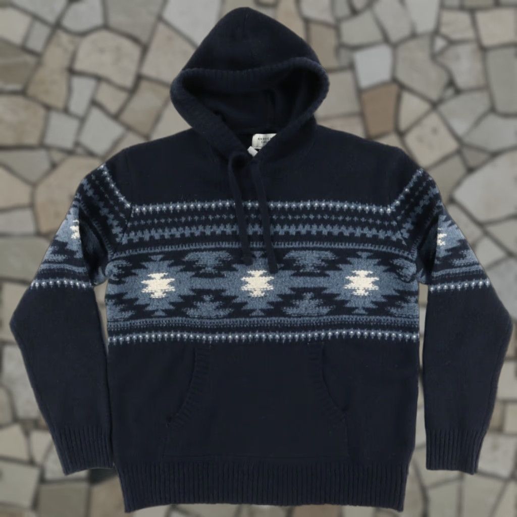 Vintage American Eagle Aztec Knit Navy Men's L Hoodie Shirt (Adult) Size US L / EU 52-54 / 3 - 1 Thumbnail
