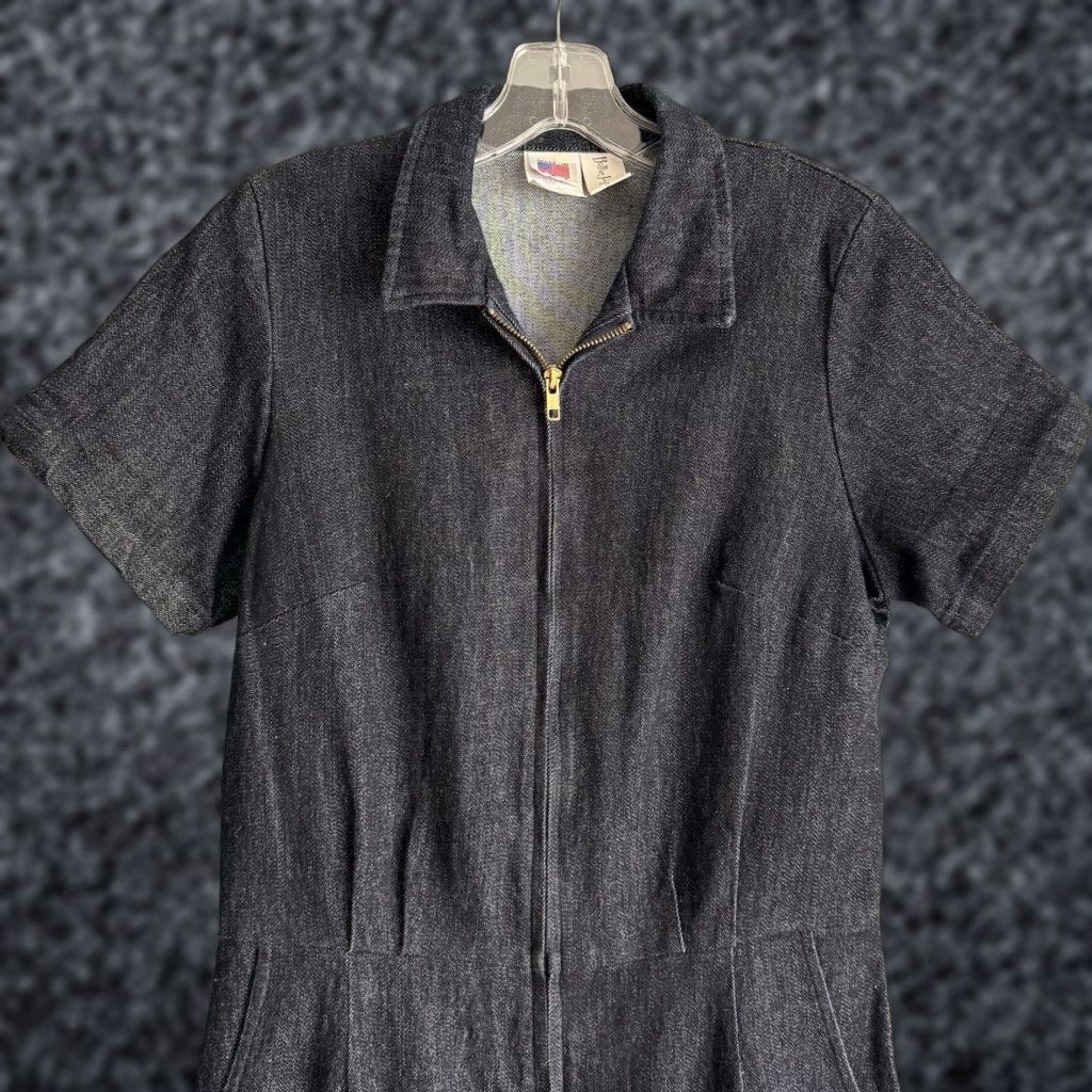 Denime VINTAGE Billie Jo Retro Denim Jumpsuit One-Piece Slim Zipped Capri Pockets USA Sz L Size 36" / US 14 / IT 50 - 1 Thumbnail