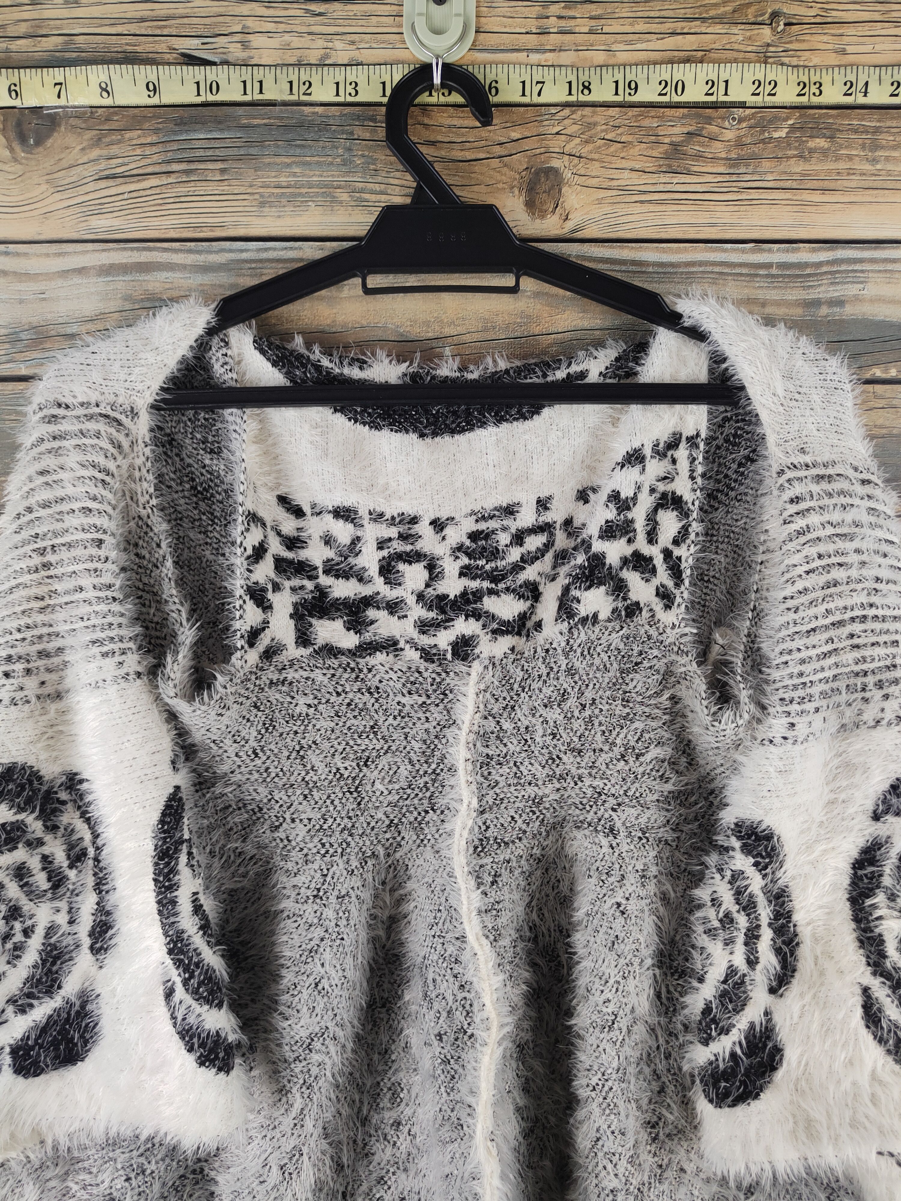 Japanese Brand DL Todo Black White Fur Mohair Knitwear #46-985 Size S / US 4 / IT 40 - 2 Thumbnail