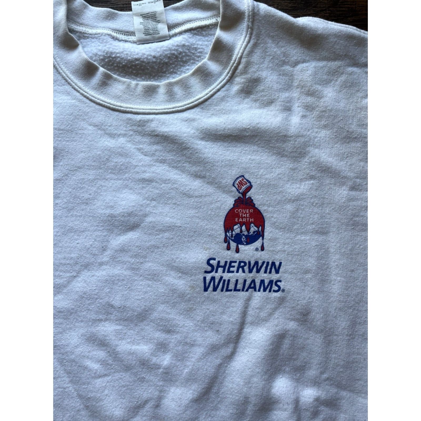 Gildan Men's Sherman Williams Sweatshirt White Spell-Out XL PILLING Crew Workwear Paint Size US XL / EU 56 / 4 - 3 Thumbnail