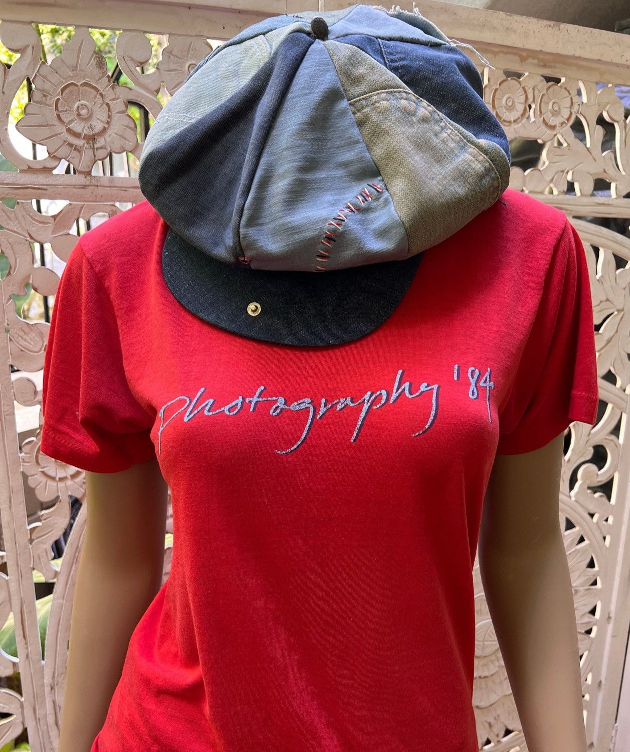 Vintage Iconic and RARE true Vintage 1970s denim patchwork hat Size 26 - 6 Thumbnail