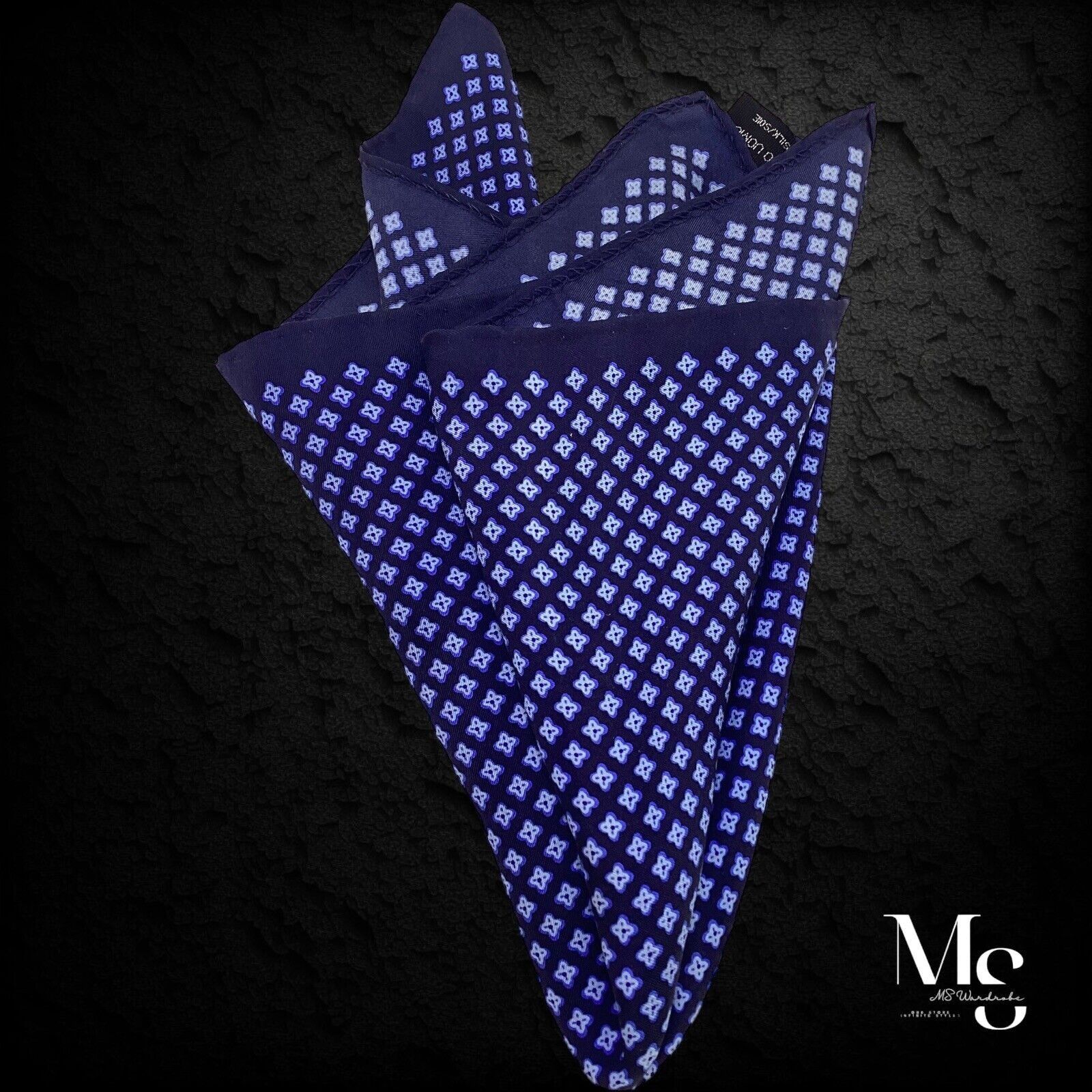 Pronto Uomo PRONTO UOMO Blue Geometric Pocket Square Silk Hand Rolled 13 Size ONE SIZE - 1 Thumbnail