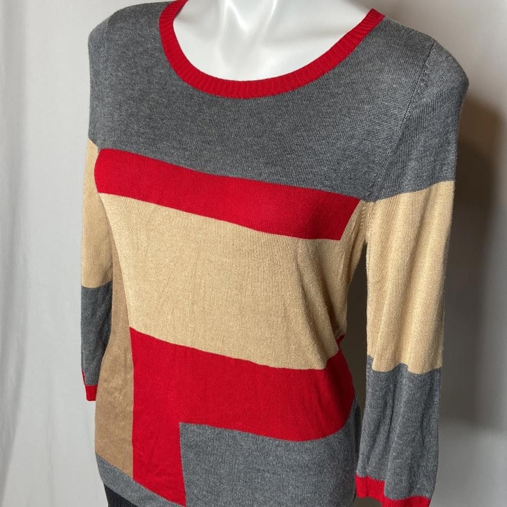 Designer The Limited, Color Block Rayon 3/4 Sleeve Sweater, Large Size L / US 10 / IT 46 - 5 Thumbnail