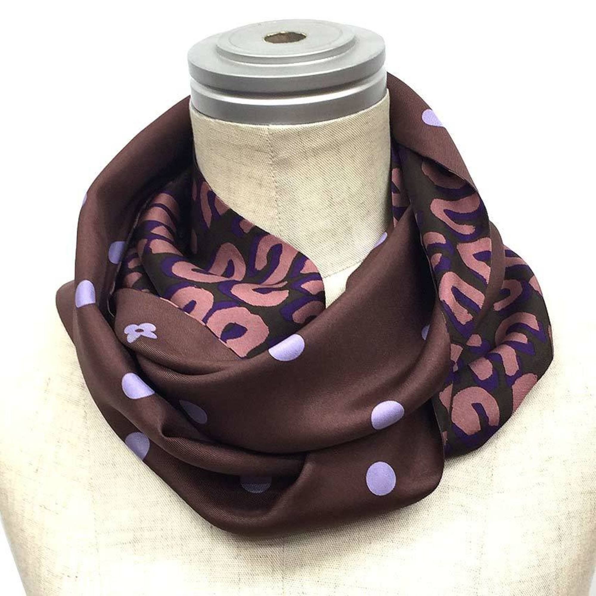 image of Louis Vuitton Scarf Muffler Snood Reversible Leopard X Dot Pattern 100% Silk Vuitton Aq8357 in Purp