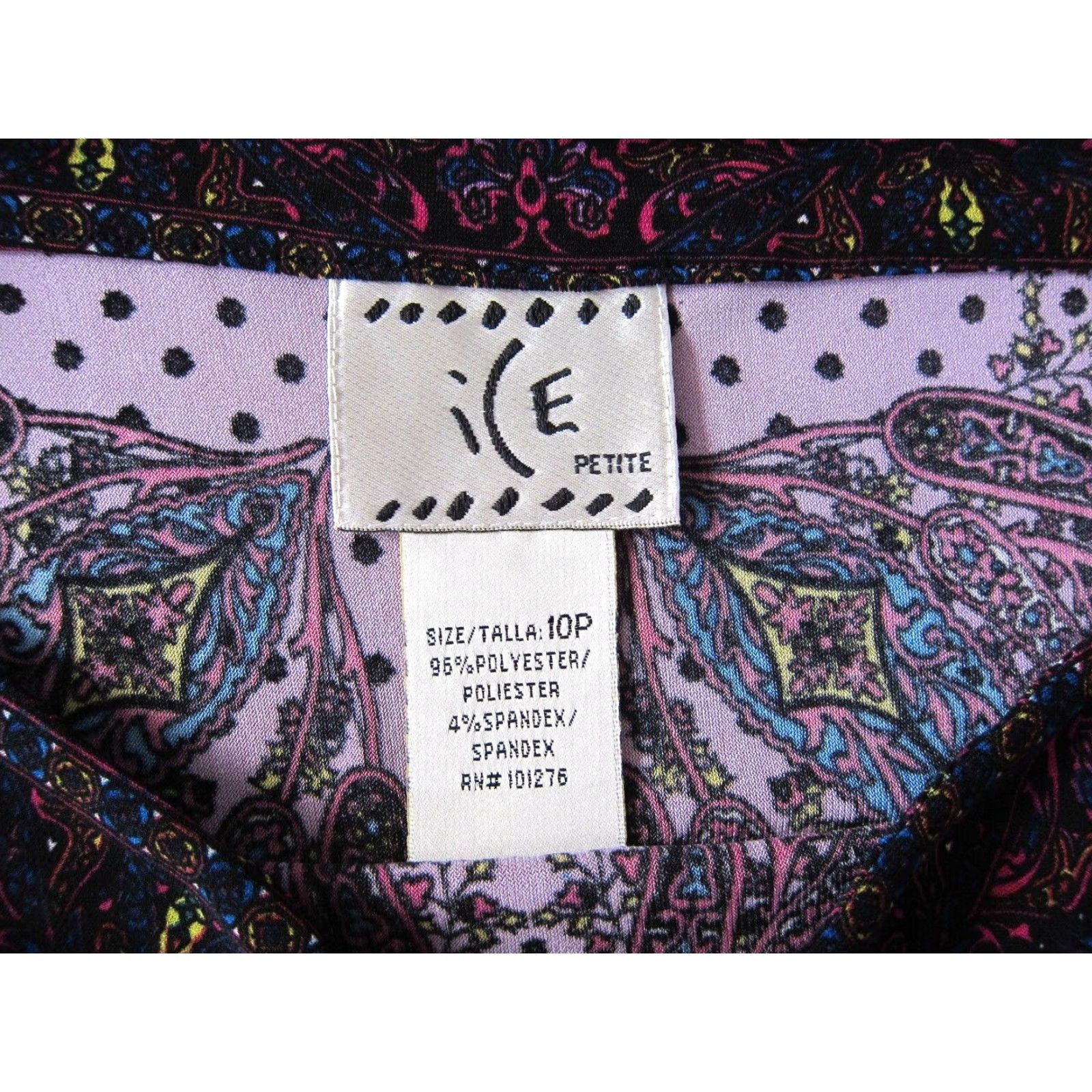 Vintage iCE Purple Black Paisley Floral Stretch 3/4 Sleeve Sheath Shift Tunic Dress 10P Size L / US 10 / IT 46 - 4 Thumbnail
