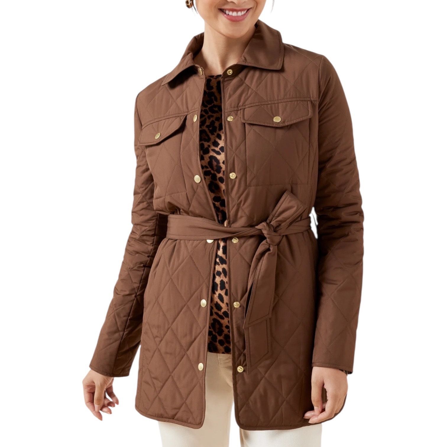 Other Talbots Belted Quilted Snap Button Shirt Jacket Brown 3X Size 3XL / US 20-22 - 2 Thumbnail