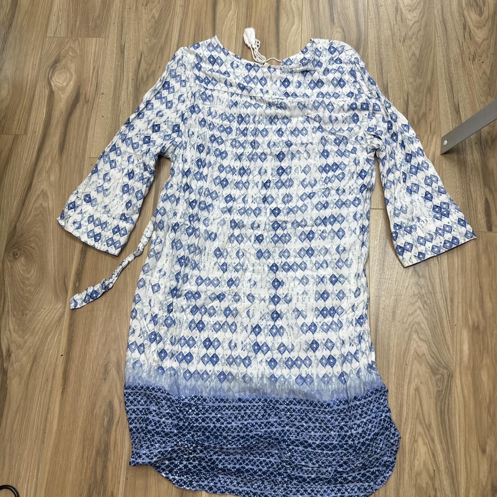 Faded Glory FADED GLORY Blue/White 3/4 Sleeve Dress Keyhole Tassel XL Size XL / US 12-14 / IT 48-50 - 7 Thumbnail