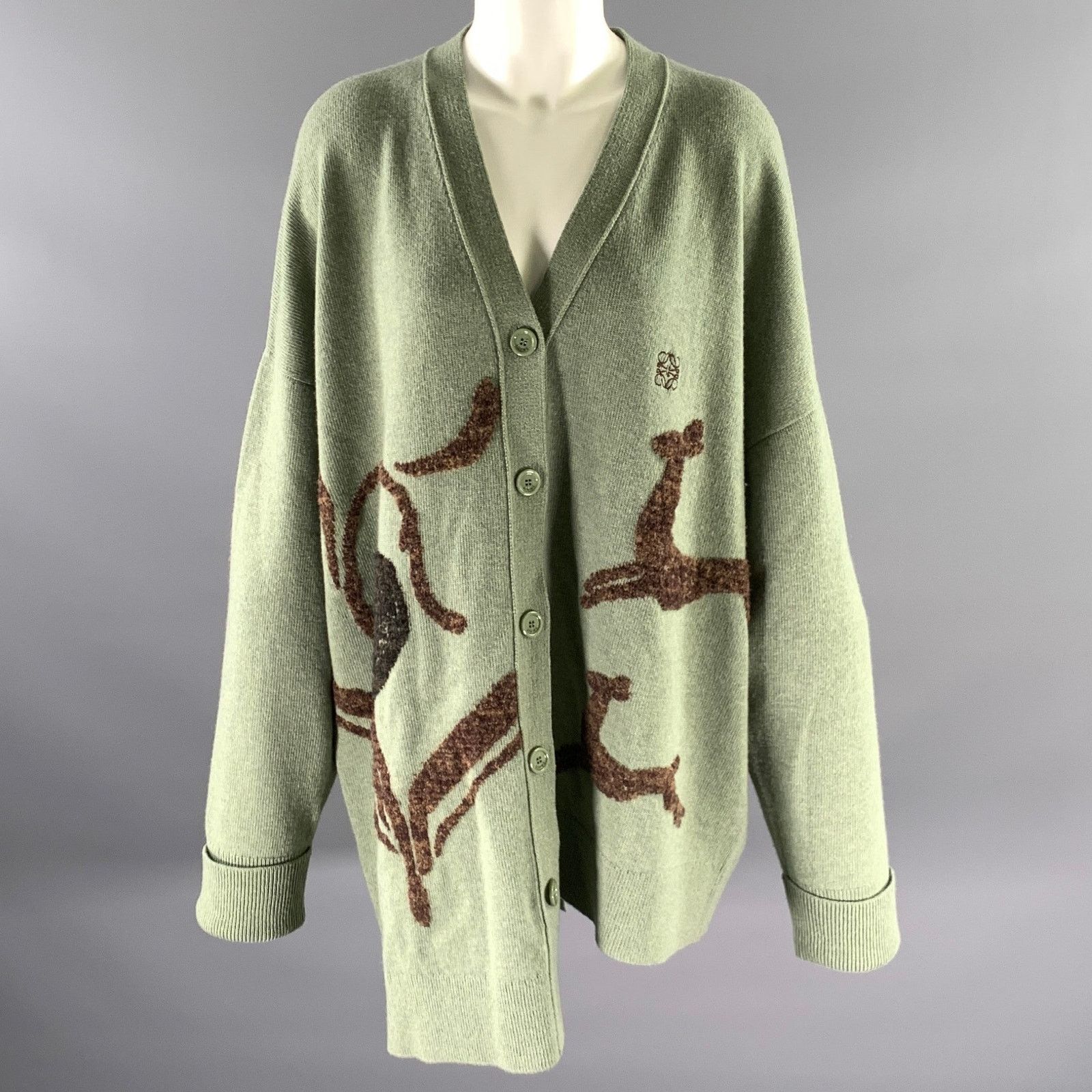 Loewe LOEWE Size M Green Sage Wool Blend Asymmetric Cardigan Size M / US 6-8 / IT 42-44 - 1 Thumbnail
