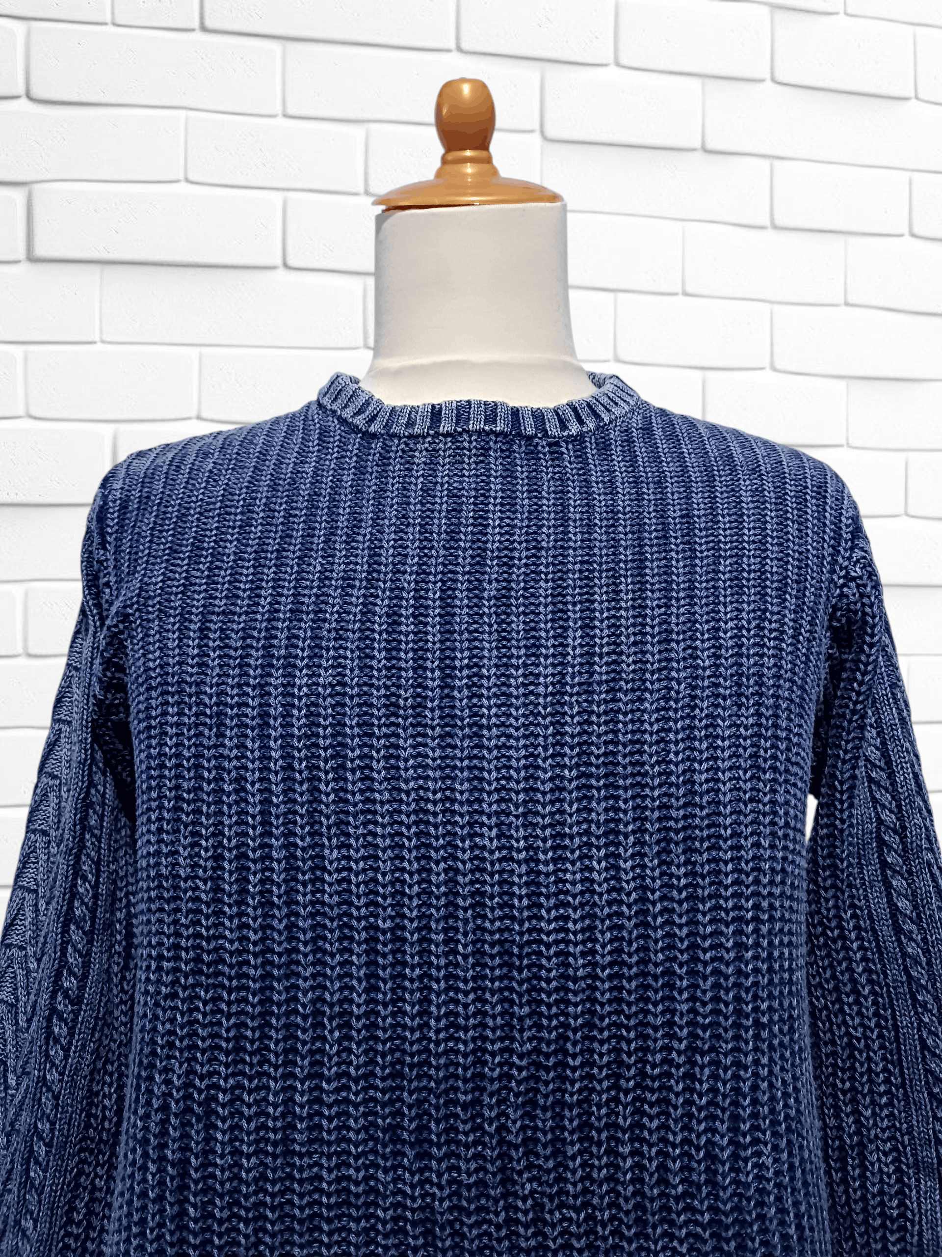 Japanese Brand Indigo Sulfur Dyed Cable Knit Sweater Size US M / EU 48-50 / 2 - 2 Thumbnail