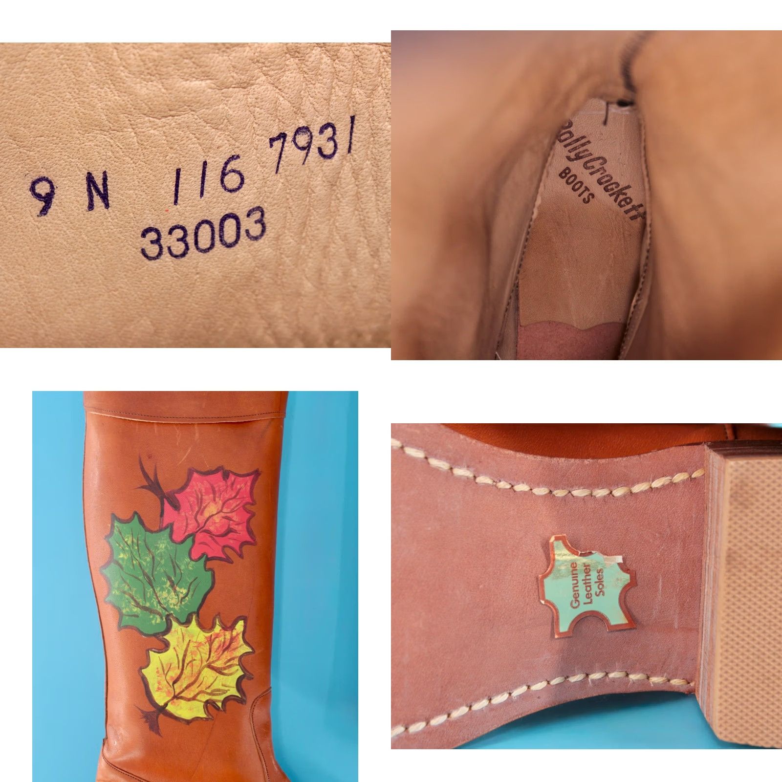 Vintage VINTAGE 70s Polly Crockett Brown Painted Leaf Campus Boots Womens Size 9 N 1970s Size US 9 / IT 39 - 9 Thumbnail