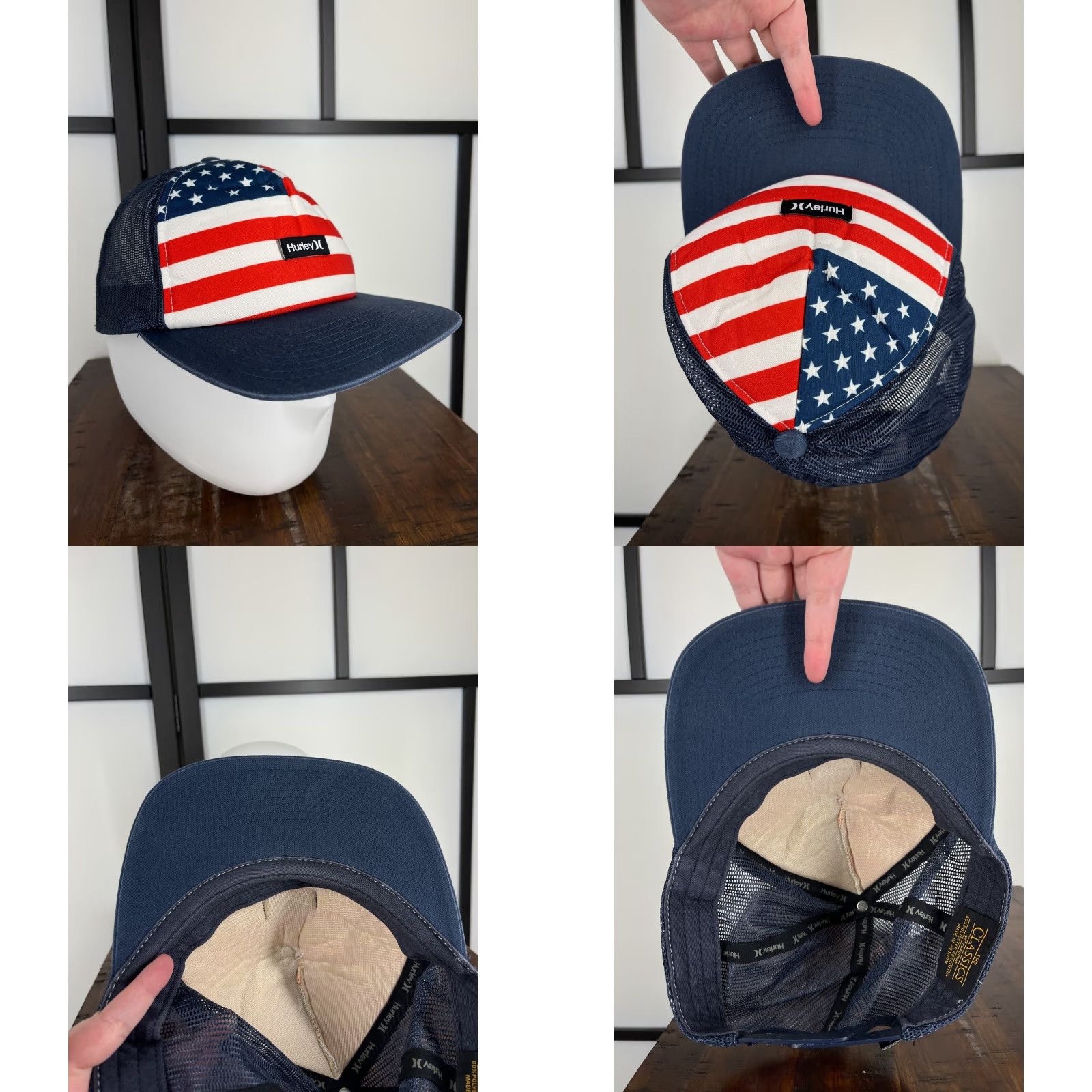 Hurley Hurley Hat Trucker Adult One Size Blue Red USA Flag Cap Cap USA Trucker Hat Mens 4th July Size ONE SIZE - 8 Thumbnail